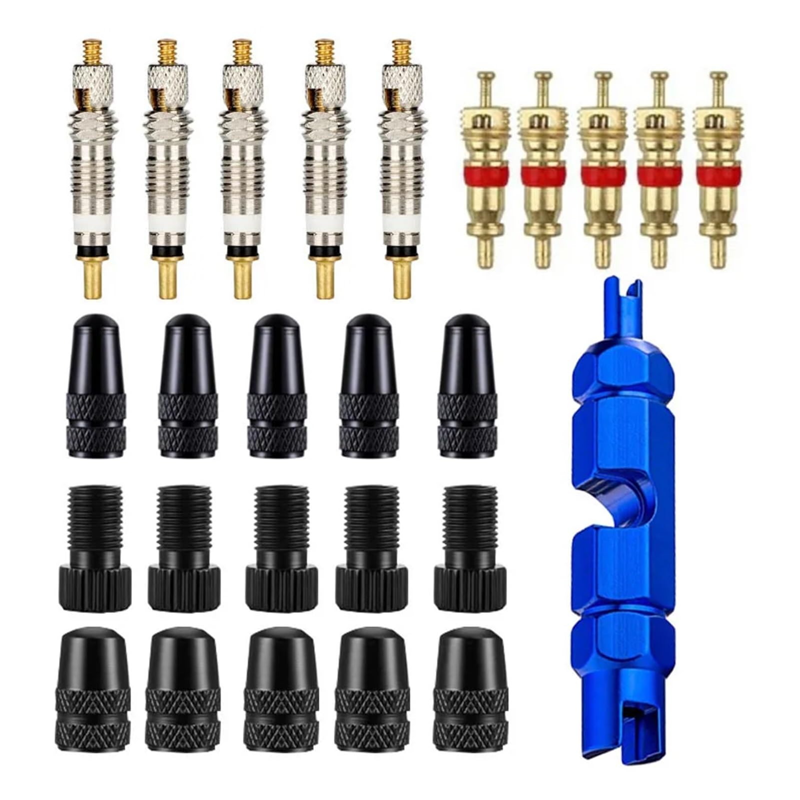 Dymkie Kit 9 Bicycle Presta Tubeless Core Kit Removable Aluminum Alloy Stem Caps Bike(Kit 9)