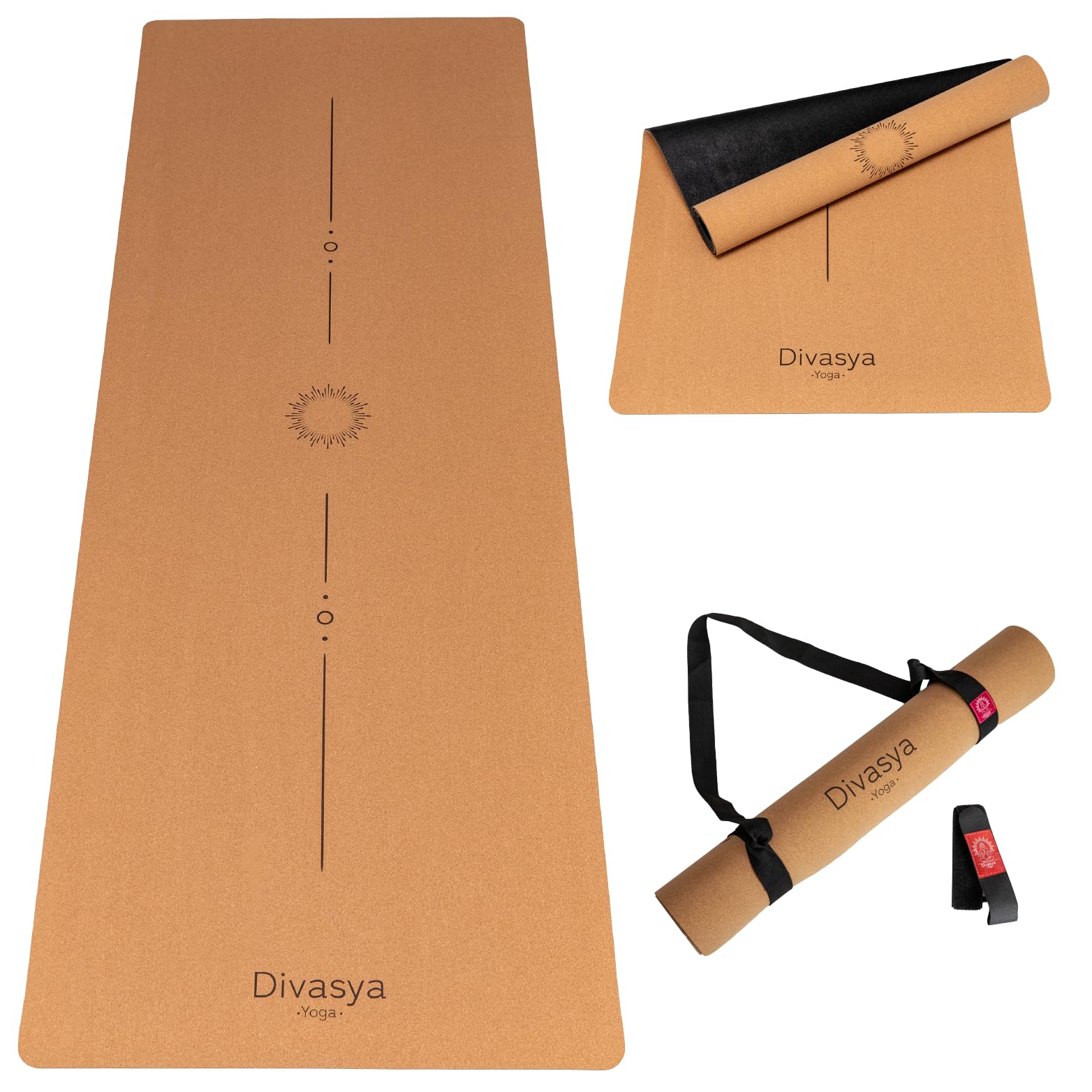 Esterilla de yoga premium de corcho antideslizante: de caucho natural antideslizante y corcho, natural y sostenible, extra ancha y extra gruesa (183 x 66 x 0,4 cm), correa de transporte