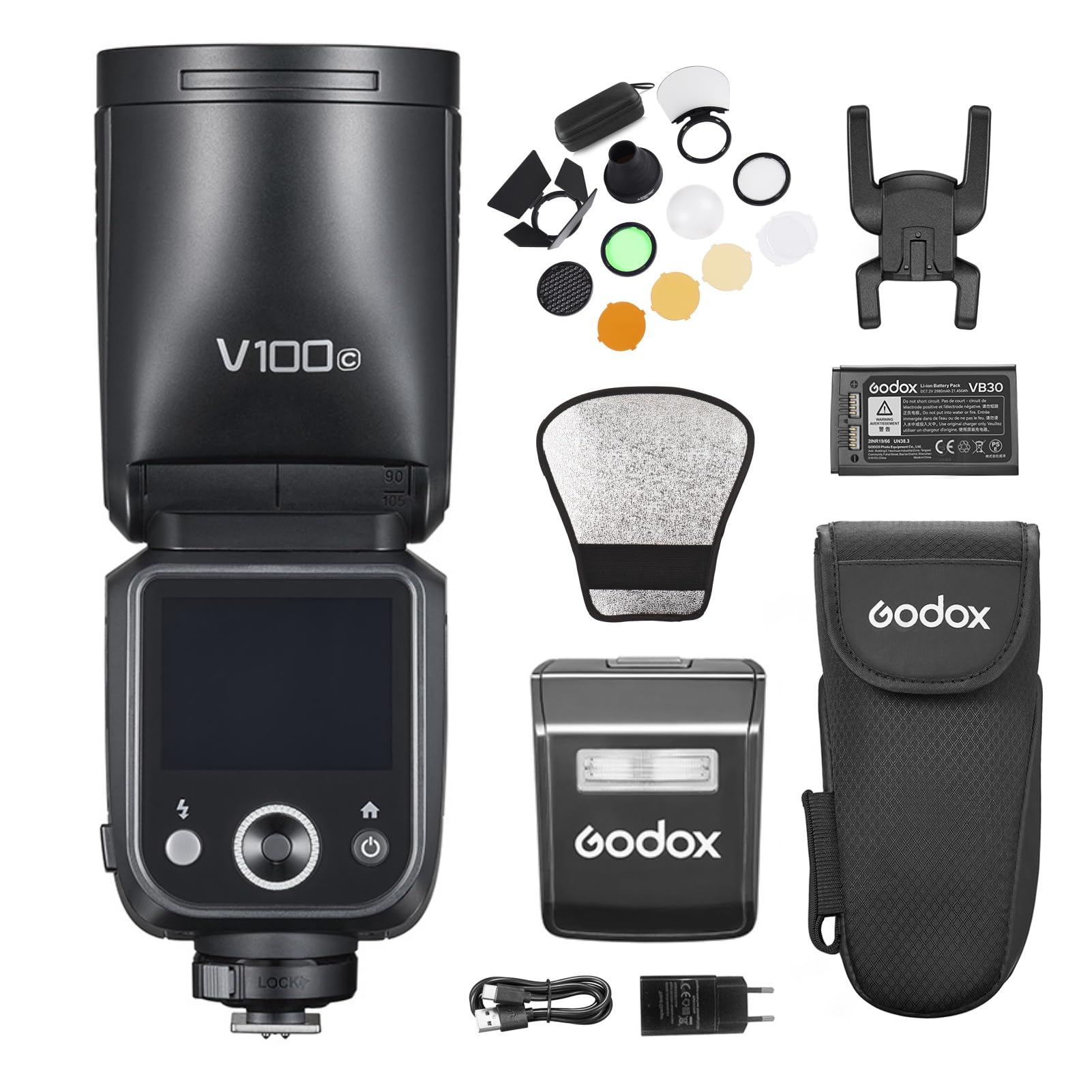 Godox V100 2.4G Wireless Camera Flash Round Head On-Camera Flash TTL Speedlite 100Ws Power Touch Control Screen Built-in LED Modeling Lamp with Detachable Sub for Canon R10 R8 R7 R6 R6 Mark II R5