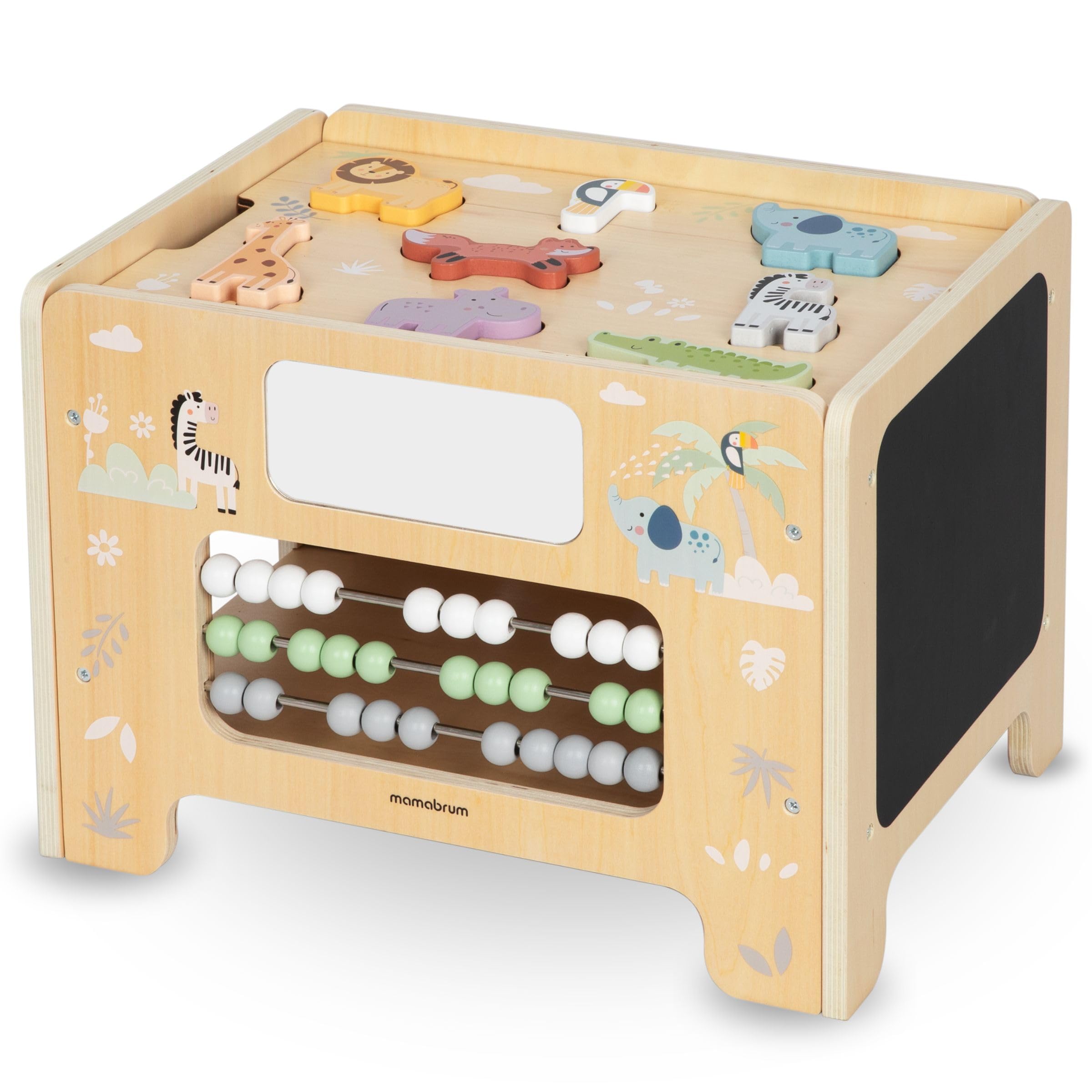 mamabrum Holzspielzeug Montessori Entwicklungsunterstützendes Kind, Spielzeug Früherziehung, Sitz, Spielbank für Kinder 2+