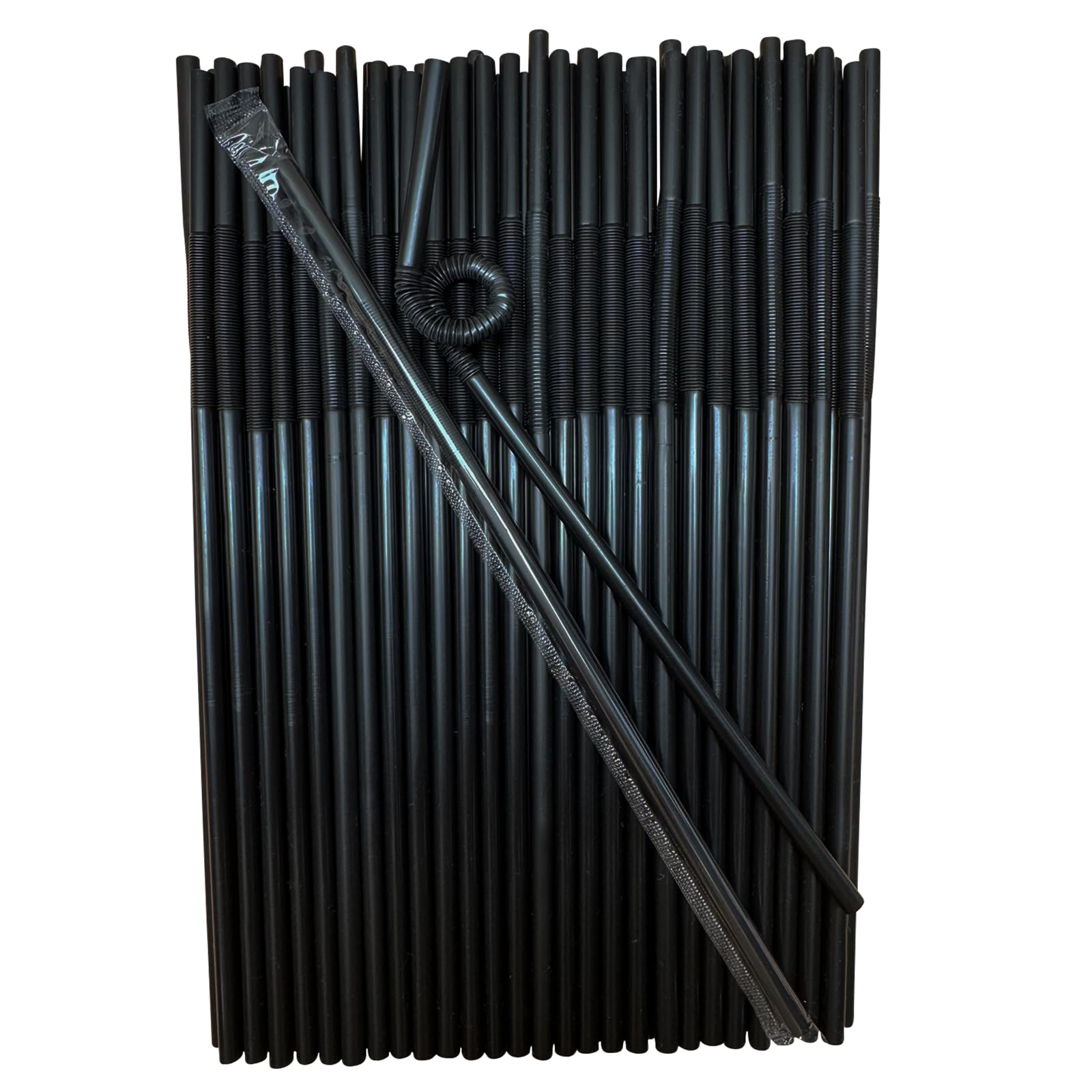 YAOSHENG Water cup Straw 10.23" x 0.23"Solid Colors Flexible Drinking Straws, Independent packaging Plastic Disposable Bendy Straws (300, black)