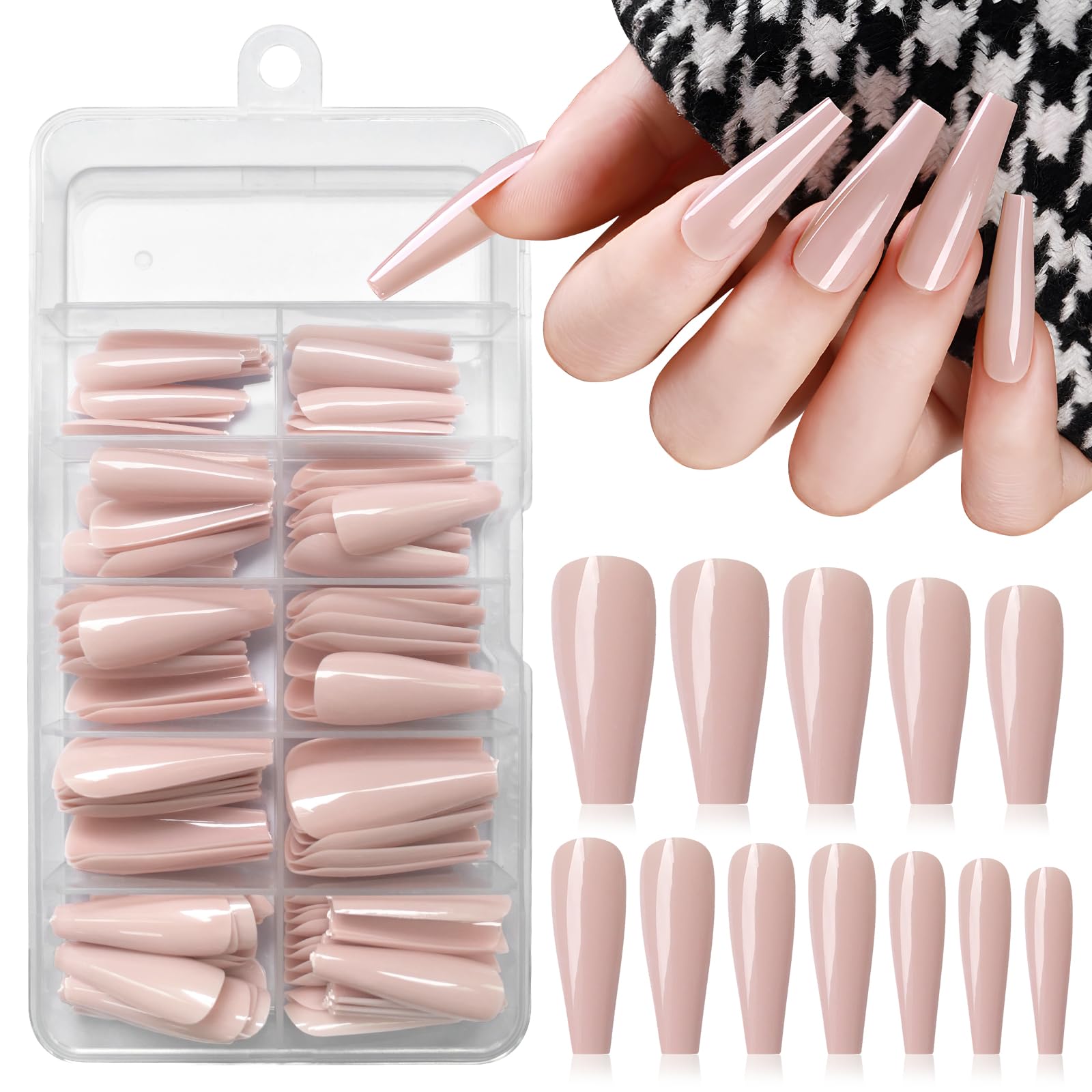 120pc Coffin Press on Nails Medium Length, Colored Long Ballerina Fake Nails Full Cover Acrylic French Tips False Artificial Fingernails Medium Coffin Presson Nails for Women Girls