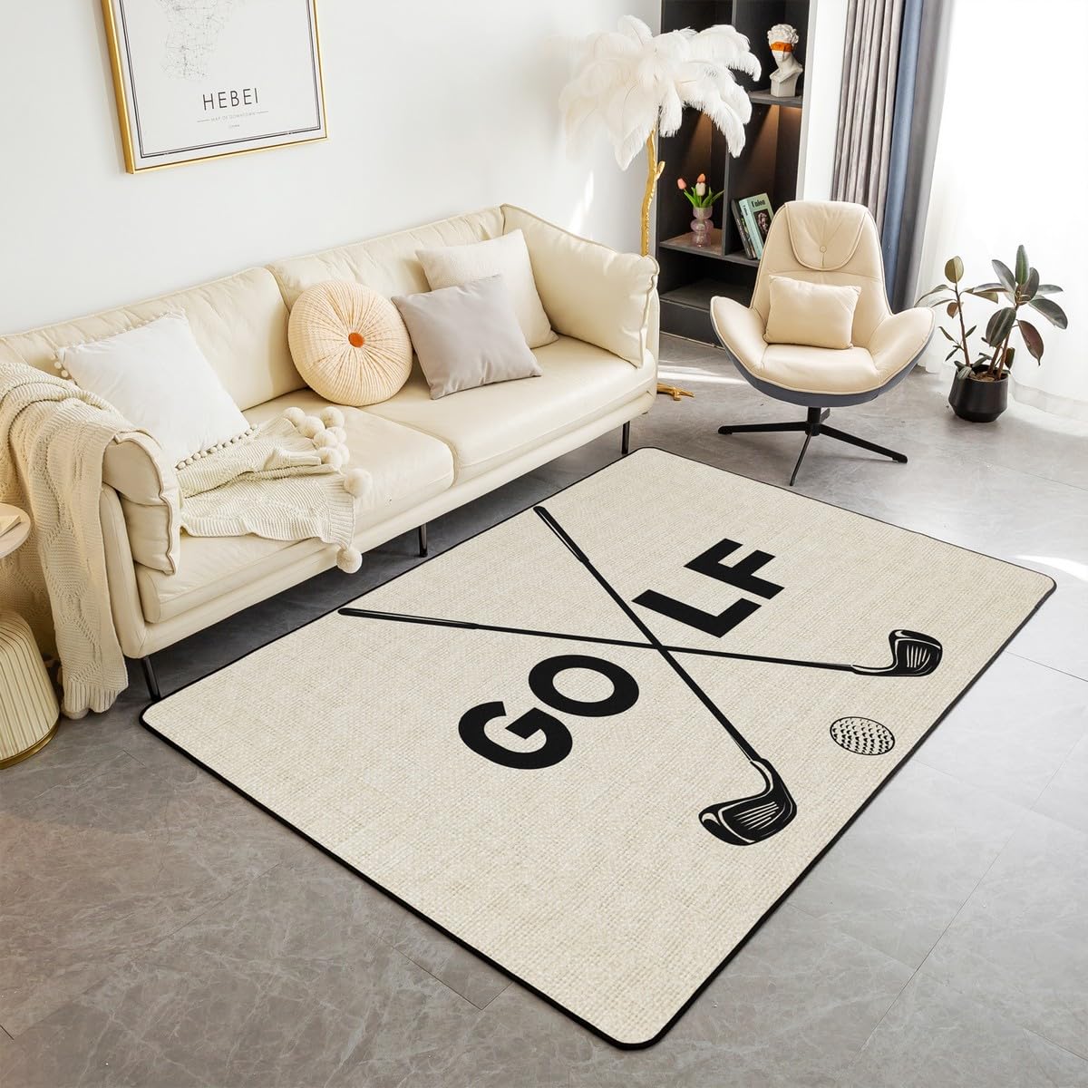 Golf Club Area Rug for Bedside,Boys Teens Ball Game Lover Non Shedding Living Room Rugs for Kids Teens Adult Home Party Decor,Retro Simple Style
