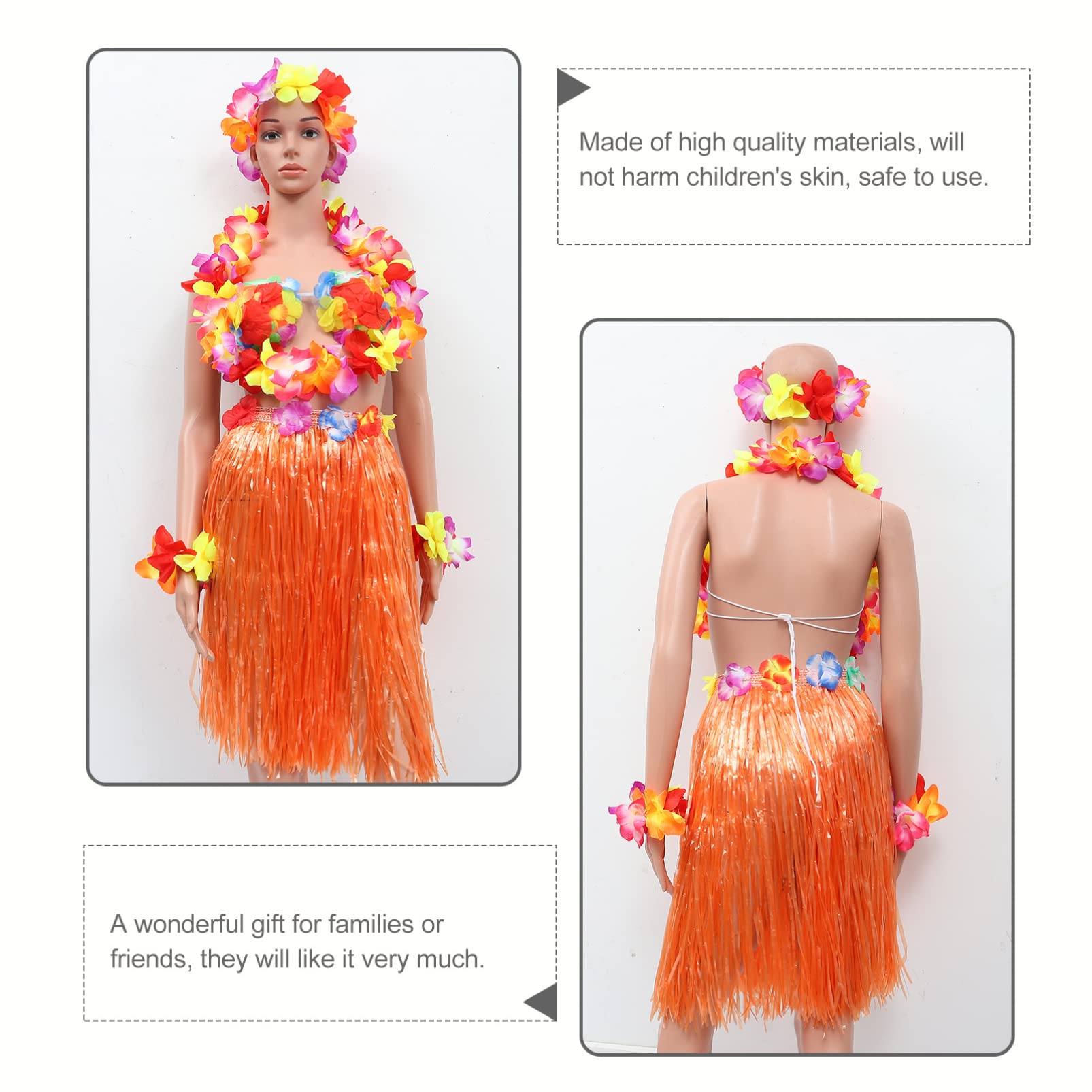 GALPADA 6pcs Costumes Bracelets Hawaiian Dance Garland Hawaiian Dresses for Hawaiian Skirt Costume Beach Necklaces for Women Choker Necklaces for Grass Skirt Orange