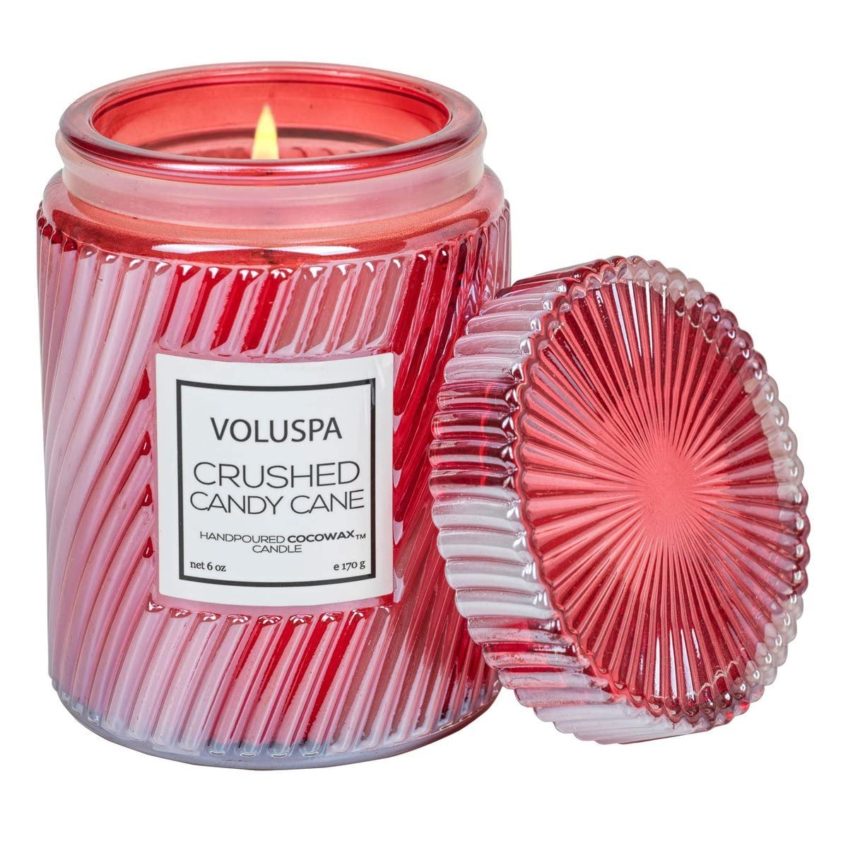 Amazon Com Voluspa Crushed Candy Cane Candle Small Glass Jar 5 5 Oz 50 Hour Burn Time Hand Poured Coconut Wax All Natural Wicks For A Clean Burn Vegan