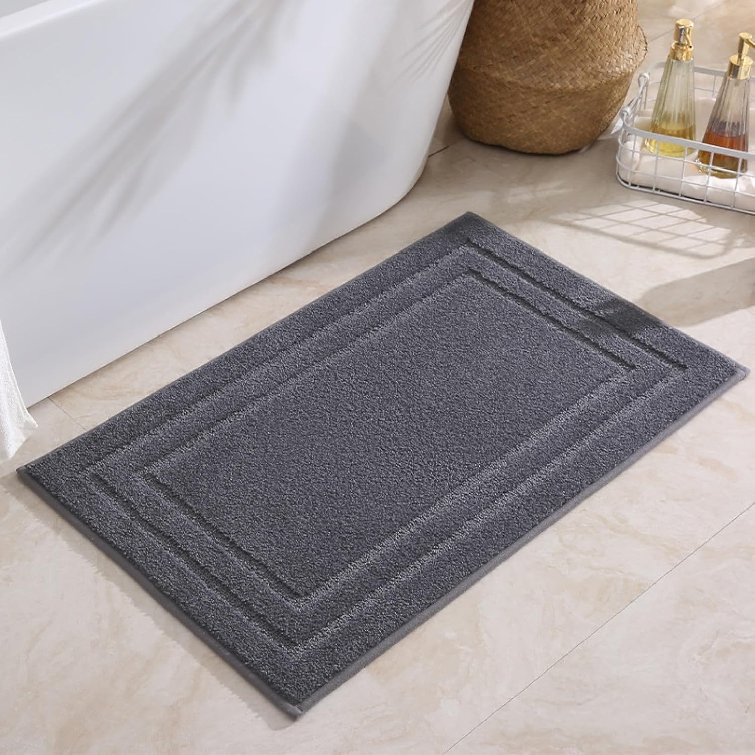 AIEIJJH Bath Mats for Bathroom 50x80cm Dark Gray Super Absorbent Non Slip Floor Carpet, Soft Flannel Shower Mat with Anti-Slip Bottom for Tub Room Floors, 40×60cm, 40×60cm