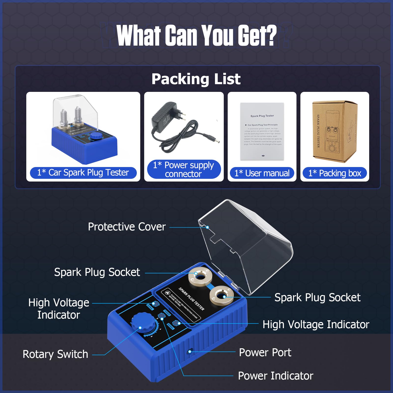 BELEY Tester per candele da auto, tester per candele, 220 V, regolabile, a due fori, per auto con custodia protettiva (H80)
