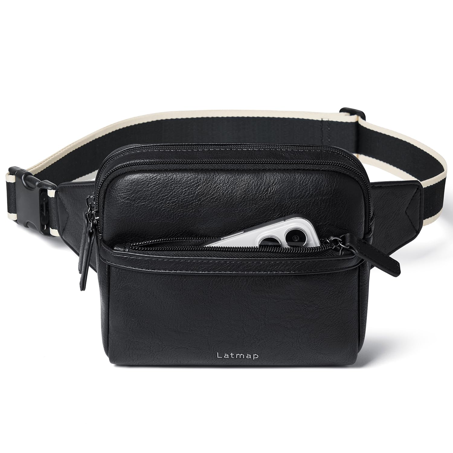 LATMAP 3L Bumbags for Ladies,Crossbody Bag for Women PU Leather Sling Bag Women Small Bum Bag Fashion Fanny Packs Waist Bag for Hiking Travel