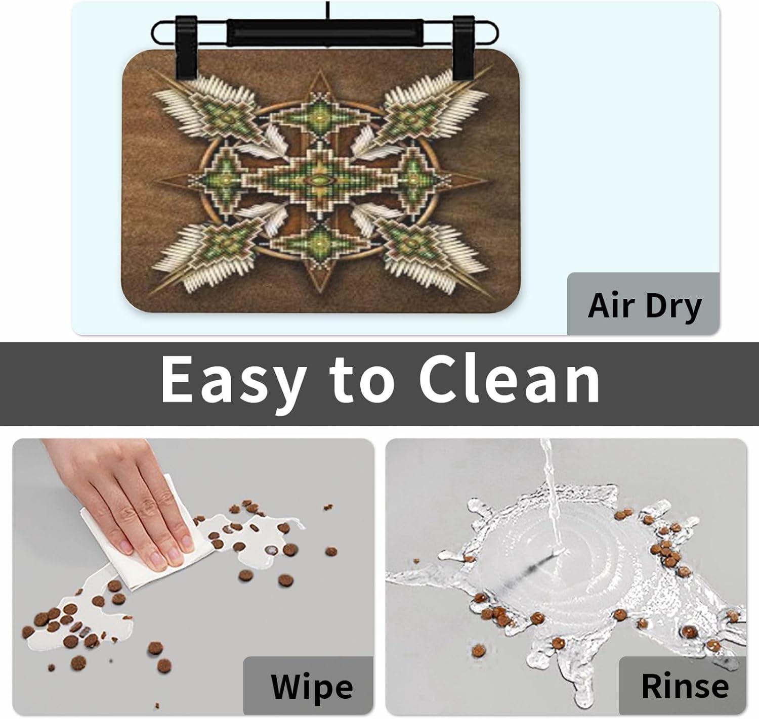 Native American Art Medicine Wheel Pet Feeding Mat-Absorbent Quick Dry Pet Cat Dog Food Mat Non Slip Waterproof Rubber Dish Placemat