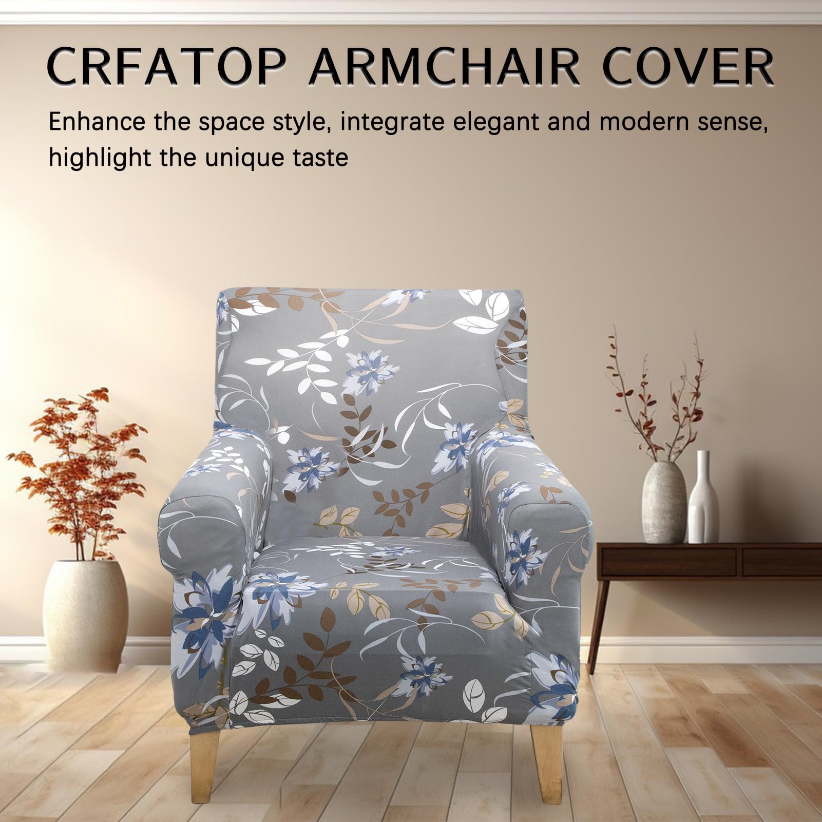 Armchair Covers Stretch Single Seat Couch Slipcover Washable Furniture Protector Modern Arm Chair Cover for Living Room/Bedroom (Grey Flower)