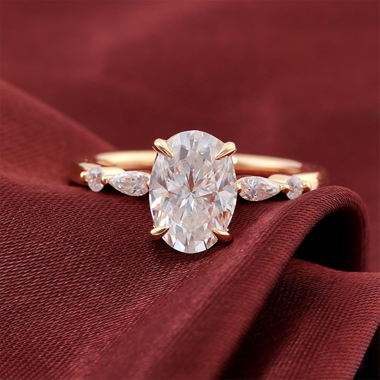 Anillo vintage para mujer, delicado con 4 garras, moissanita ovalada de oro amarillo, regalo de aniversario de boda