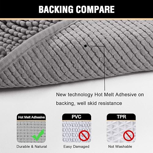 Miniatura 6 de H.VERSAILTEX Tapete de baño de felpilla de lujo gris de 17 x 24 pulgadas, paquete de 2 alfombras de baño de 32 x 20 pulgadas y 20 x 20 pulgadas,