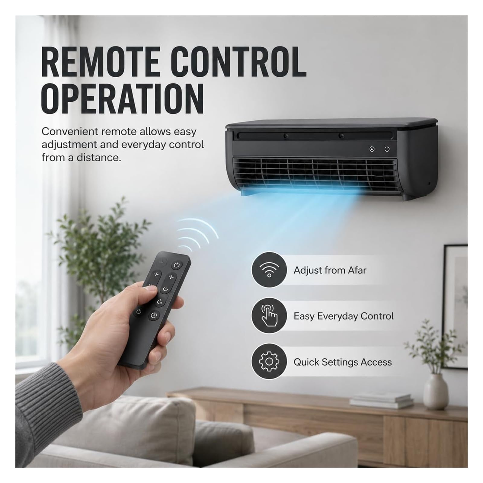 Mini condizionatore d'Aria Split Senza condotti, unità di Raffreddamento a Parete Senza Finestra con Telecomando, Ventola a 3 velocità per casa e Cucina, Bianco，White