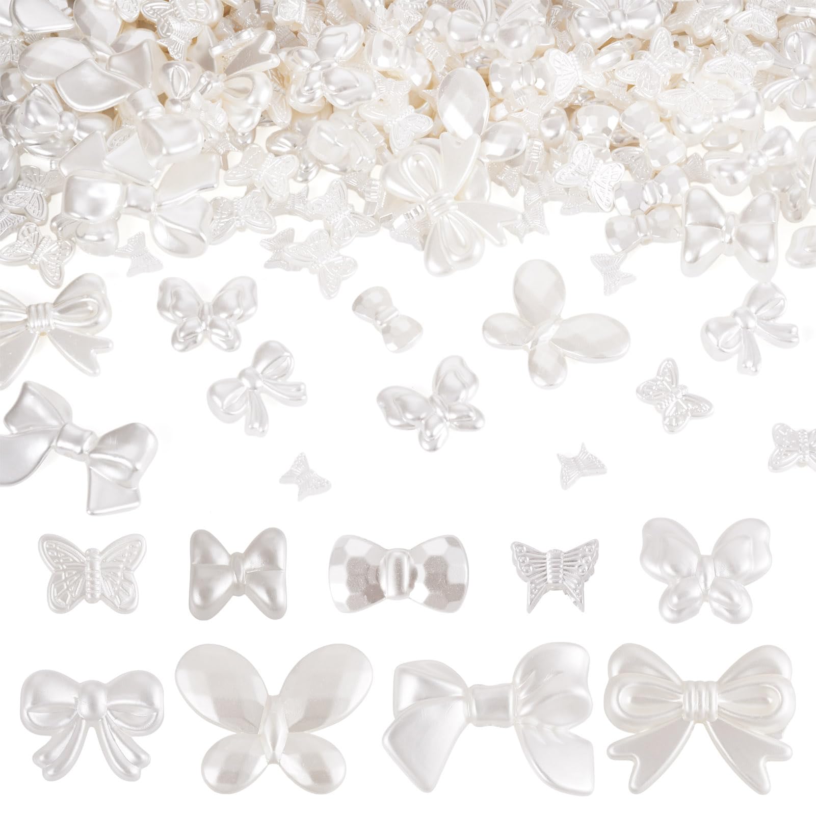 Perles nœud papillon en plastique ABS blanc Pandahall au fini perlé pour bijoux raffinés