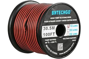 BNTECHGO 18 AWG Flexible 2 Conductor Parallel Silicone Wire Spool for LED Strips