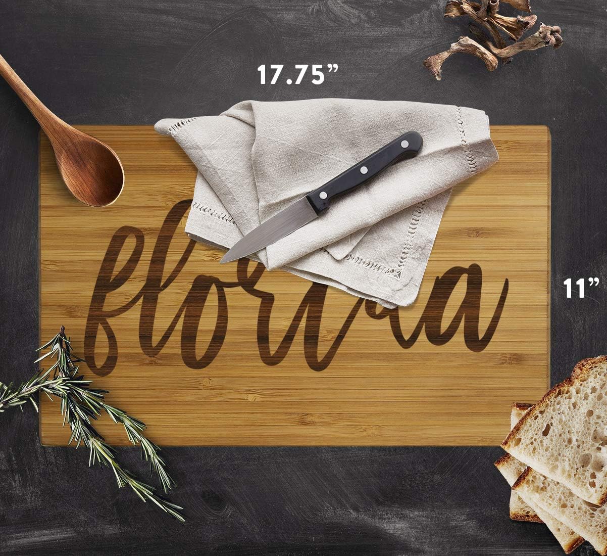 Andaz Press Florida State Bamboo Wood Cutting Board, 17.75 x 11-inch, Calligraphy, 1-Pack, Large Engraved Serving Chopping Board Christmas Birthday Moving Away College Graduation Chef Kitchen Ideas