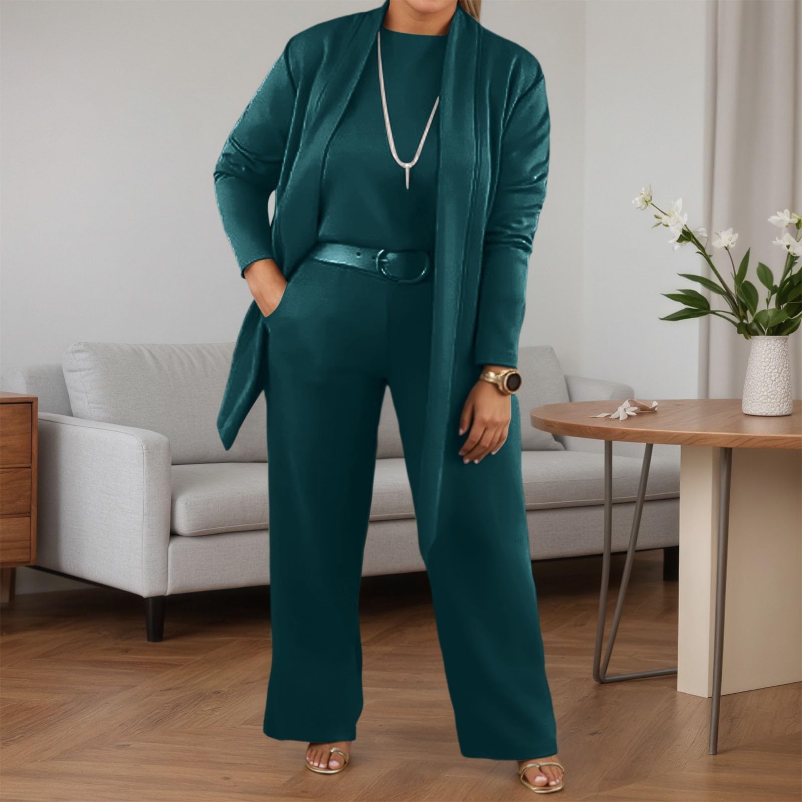 Ensemble Pantalon Femme 2 Pièces Décontracté Estival Col V Pantalon Large Taille Haute Cocktail Coton Sortie Classique Tenue Femme A133