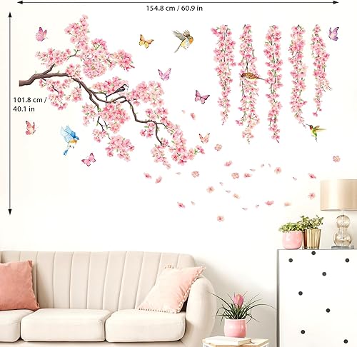 Miniatura 5 de DECOWALL SG3-2320 Pegatinas de pared de flor de cerezo calcomanías de ramas pájaros mariposas arte dormitorio floral flores niñas hogar niños