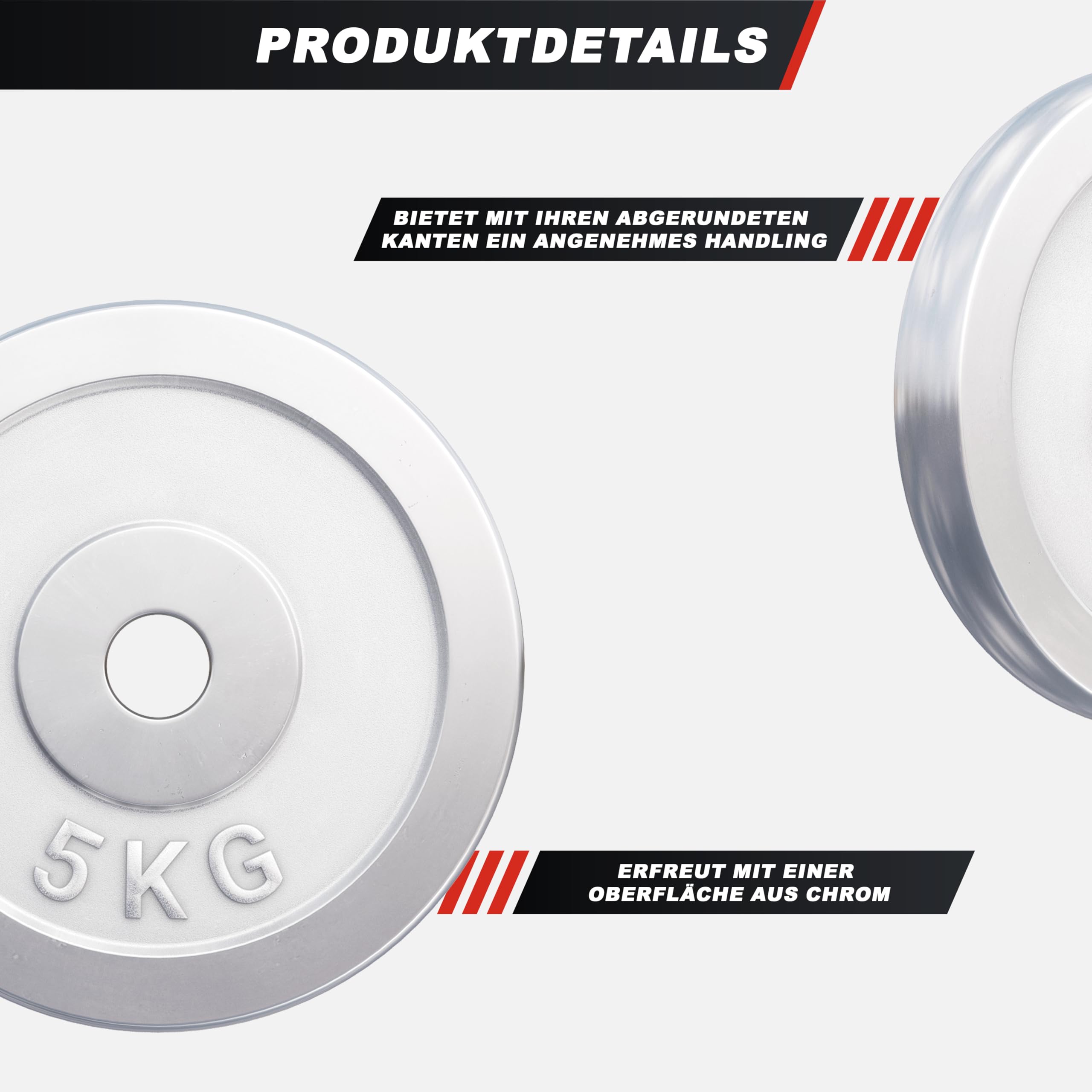 GORILLA SPORTS - Juego de discos de pesas / acabado cromado - pesos de 1,25-30 kg con orificio de 30/31 mm, 5 KG