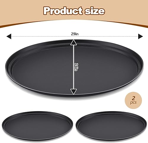 Miniatura 3 de FillTouch 2 bandejas de 24 x 29 pulgadas para restaurante, bandeja antideslizante de plástico PP negro, bandeja ovalada grande forrada de goma para