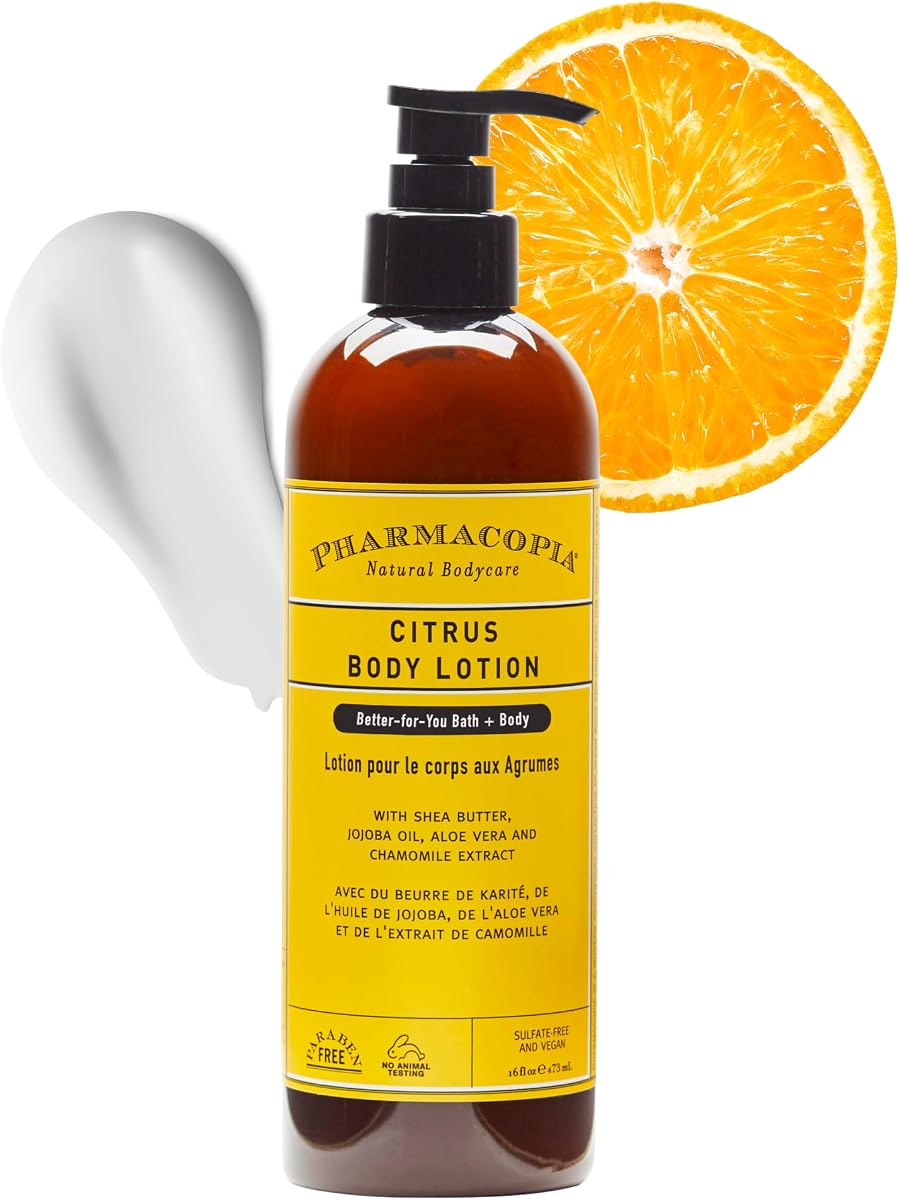 Pharmacopia Citrus Body Lotion - Hydrating Natural Moisturizer with Aromatherapy Benefits - Cruelty-Free Vegan Skin Care - Shea Butter, Aloe Vera, and Jojoba Oil - Lotion for Dry Skin, 16 oz
