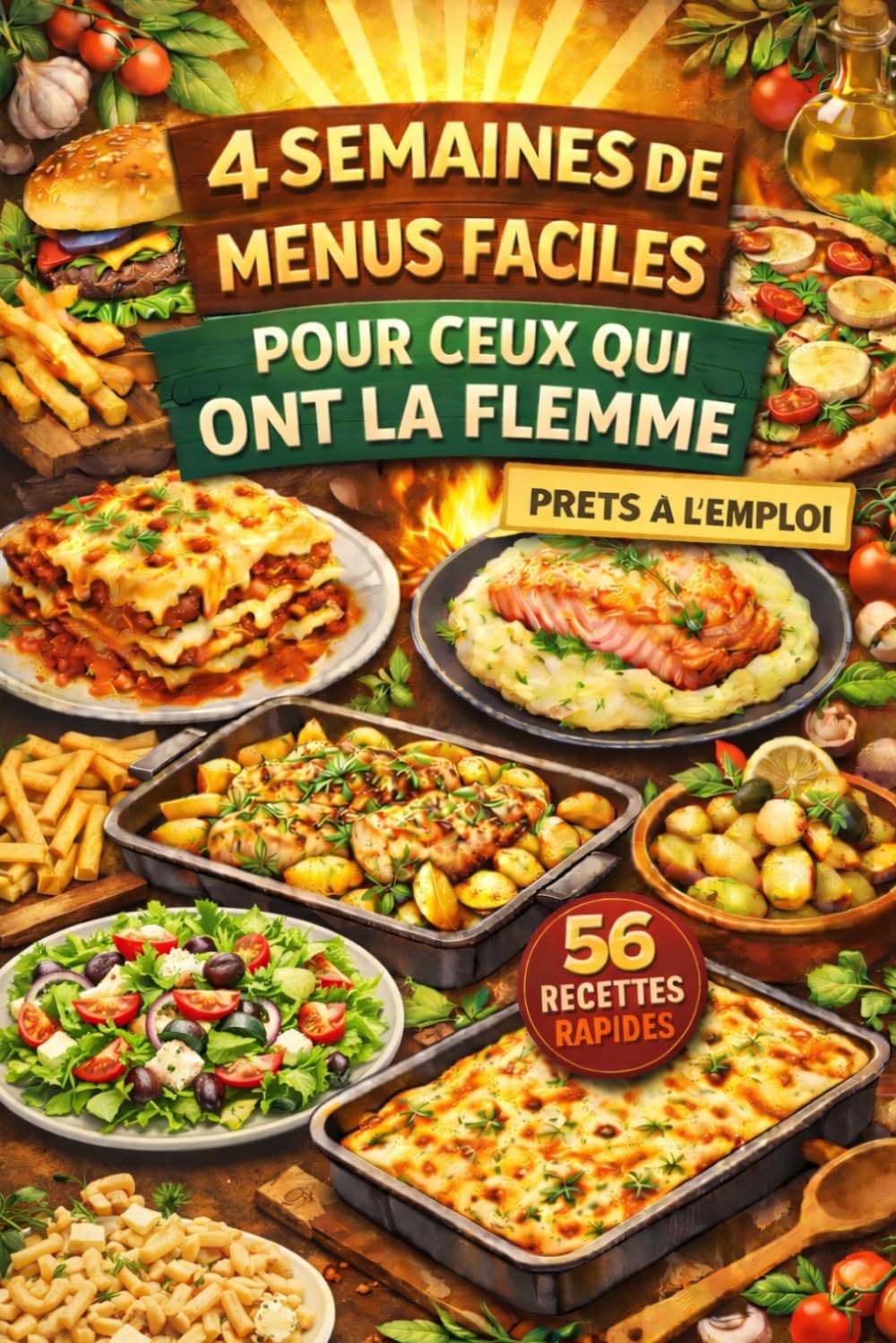 4 semaines de menus faciles pour ceux qui ont la flemme: 56 recettes rapides prêts à l'emploi