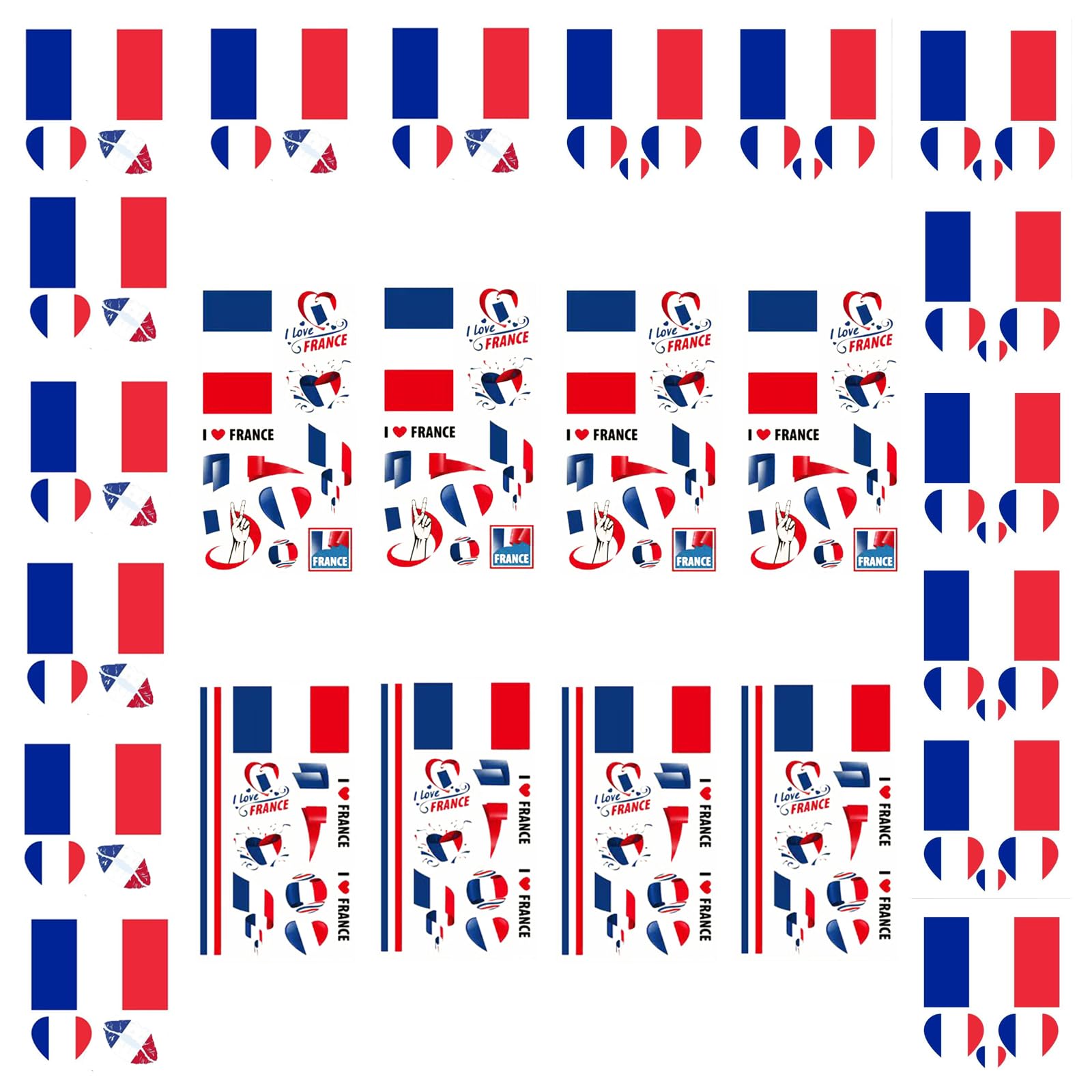 AhfuLife 24 Sheets French Flag Tattoos Stickers for Olympic Decorations 2024, France Temporary Tattoo Set Waterproof Face Tattoos Stickers for Euro Football Championship 2024 Party Decoration