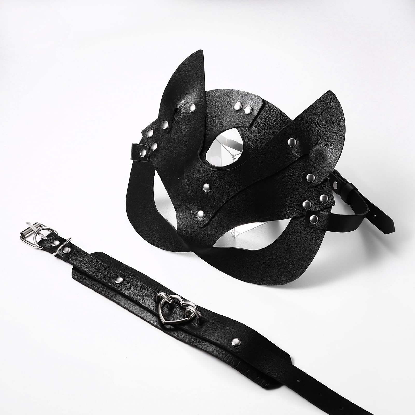 OIDEA Leather Mask Set: Black Choker Mask Set for Women Half Face Masks Adults Cosplay Costume Party Props Accessory: Black Set-a