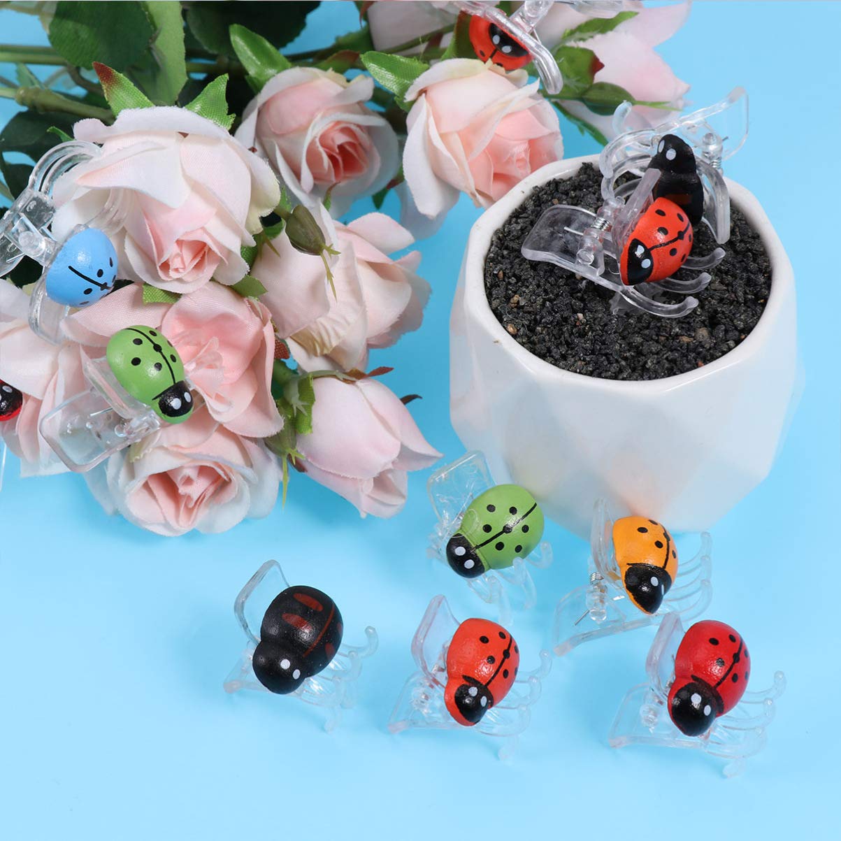 Yardwe 3 Sets Mit 30 Clips 30 Feste Clips Orchideen-Clips Für Den Garten Marienkäferform Kreative Befestigungsclips Für Ranken 60 Stück * 3