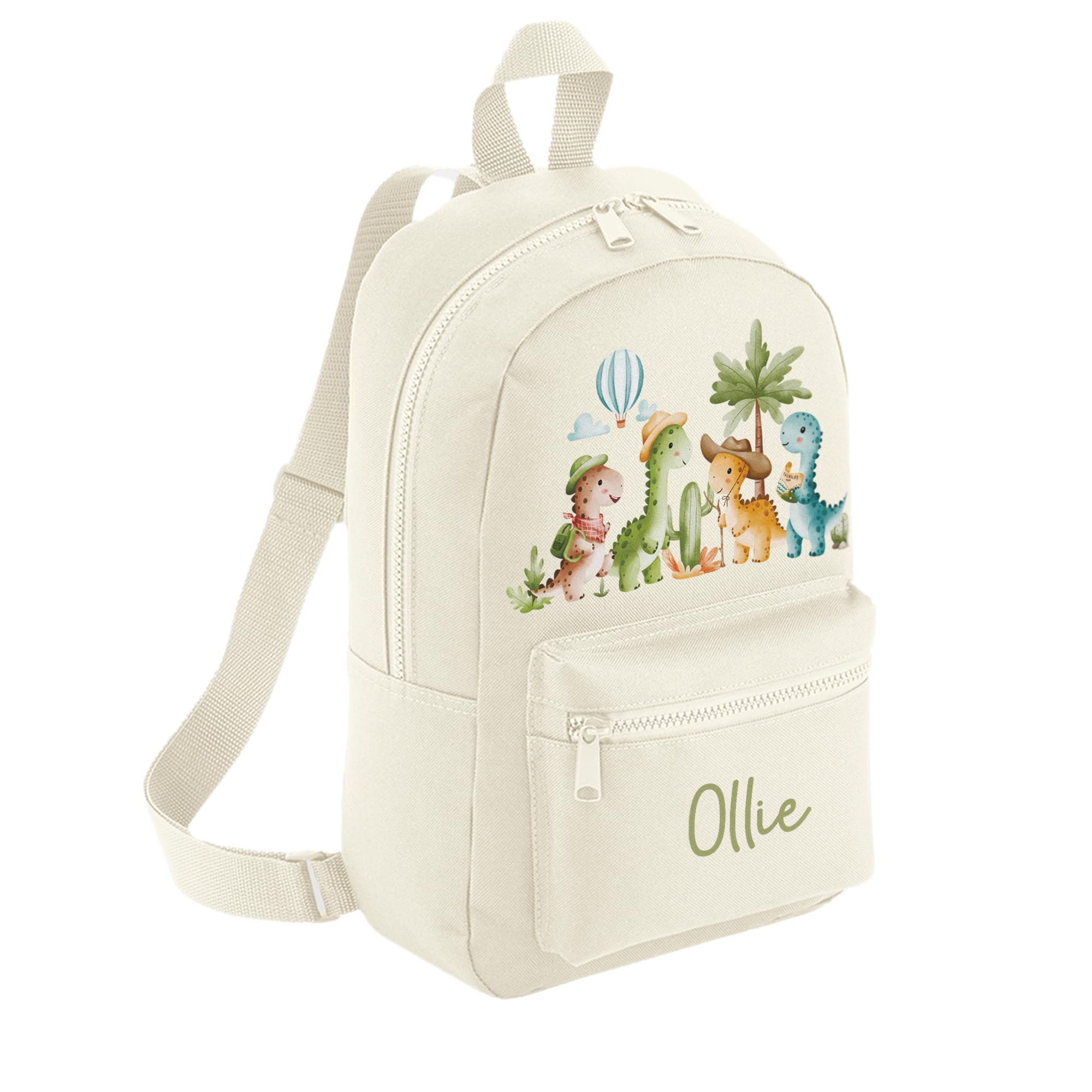 A1 Graphics Ltd Natural Personalised Dinosaur Kids Backpack Custom With Name Choice Of Colours Dino School Bag With Adjustable Straps For Children & Toddlers (Natural)