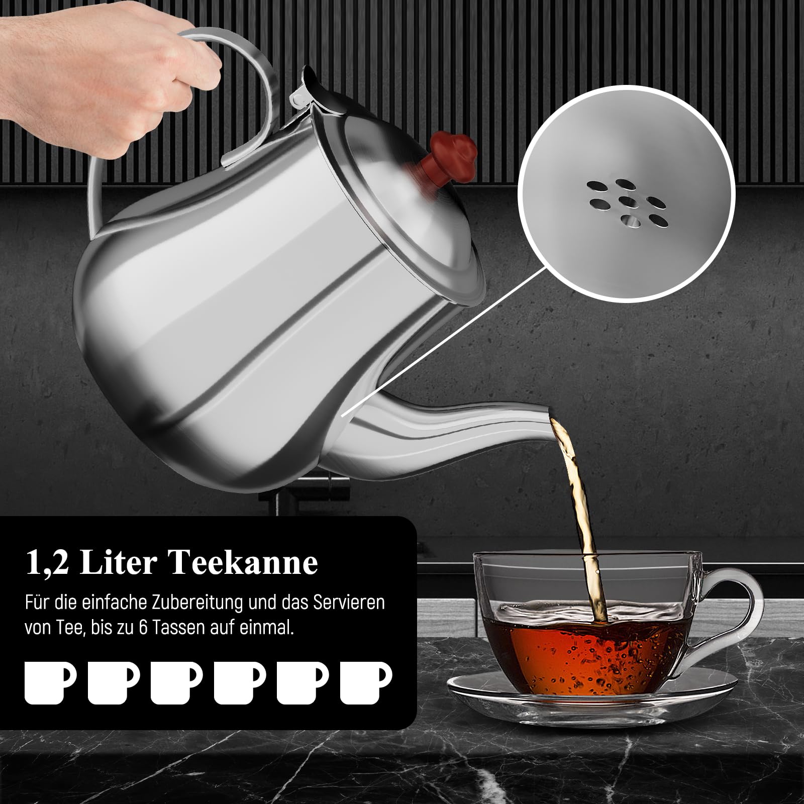 HOMELUX Samoware Edelstahl Elektrischer, 1850W Türkische Teekannen, 2.5L +1.2L Teemaschine Teekocher Wasserkocher mit Warmhaltefunktion, Intelligente Temperaturregelung, Trockengehschutz