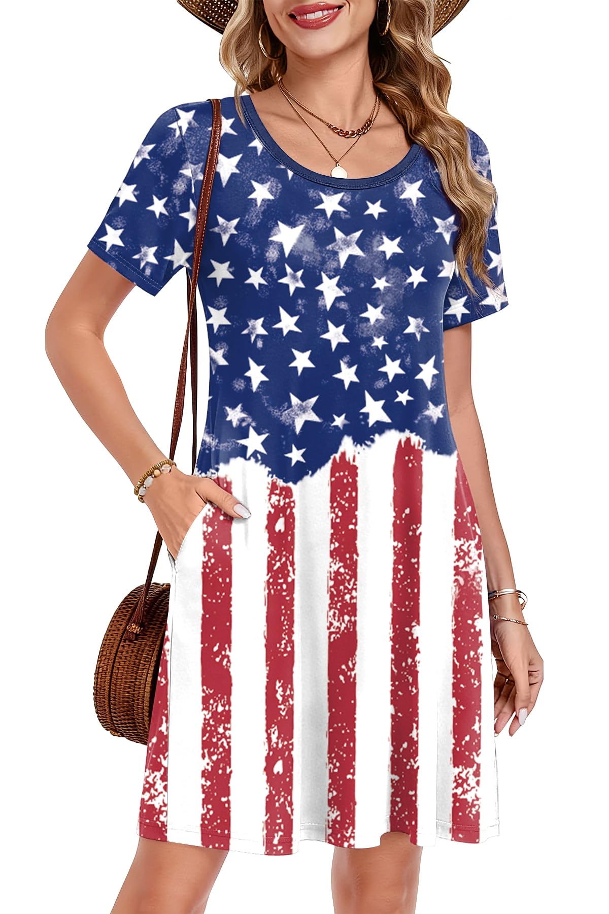 For G and PL Women's July 4th Patriotic Amercian Flag Mini Dress with Pocket