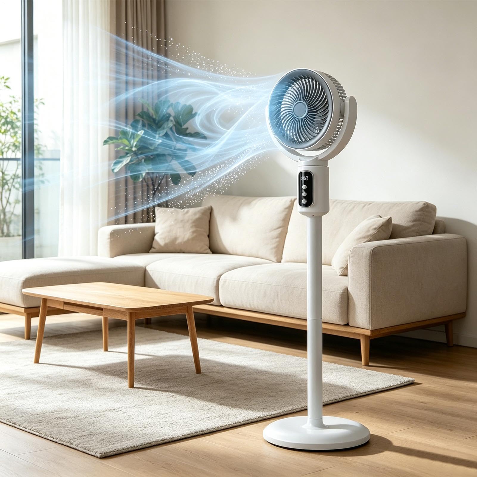 Ventilador De Pie Con Mando A Distancia Batería de 4000 mAh, 5 velocidades | Ventilador Circulador De Aire Para Residentes Inquilinos Oficina En Casa Dormitorio Estudio A