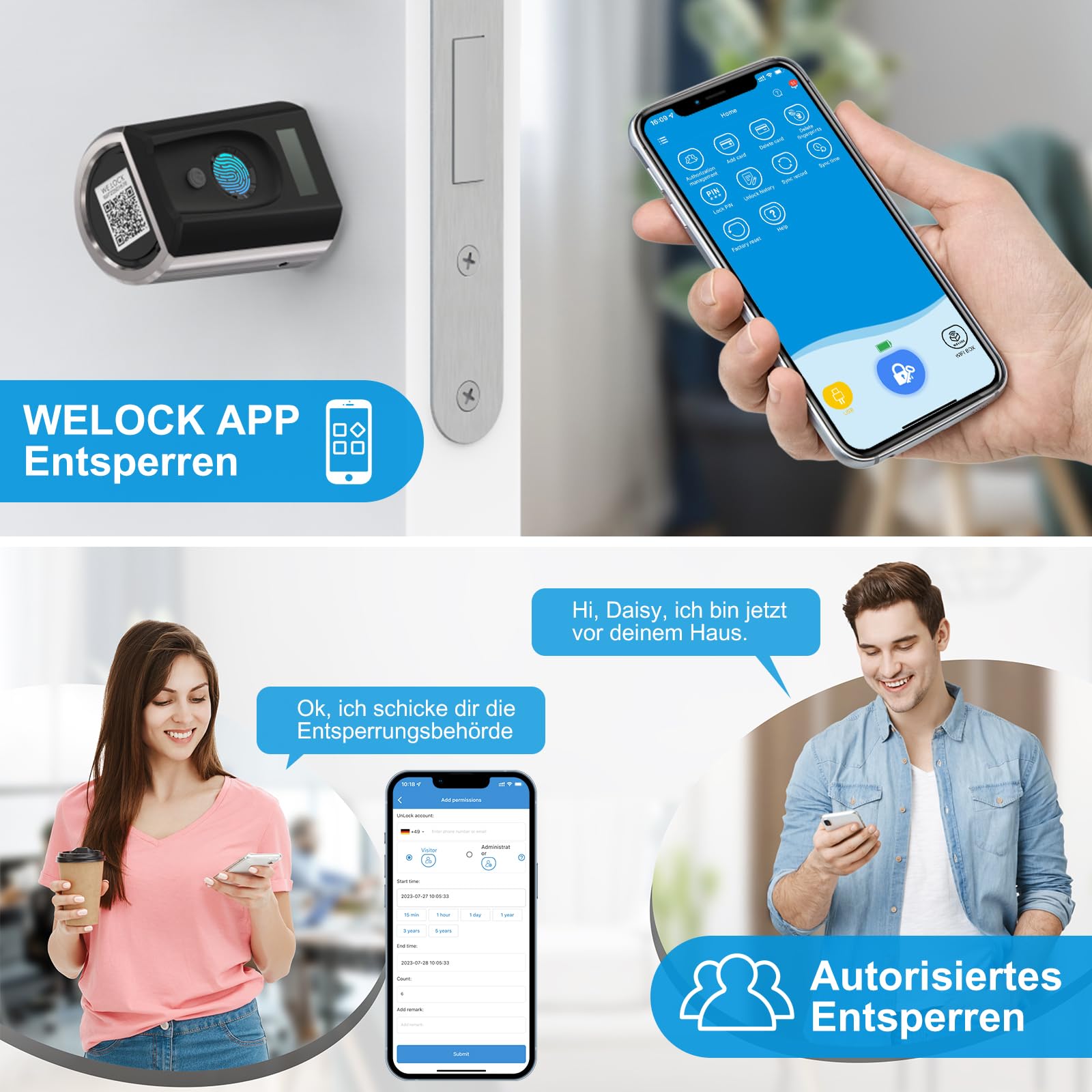 WELOCK Touch41 Türschloss Fingerabdruck mit WIFIBOX 3 für Profiltüren | Elektronisches Türschloss, RFID-Karte, Bluetooth Wi-Fi Fernentriegelung, IP65, Arbeit mit Alexa fingerabdruck schloss