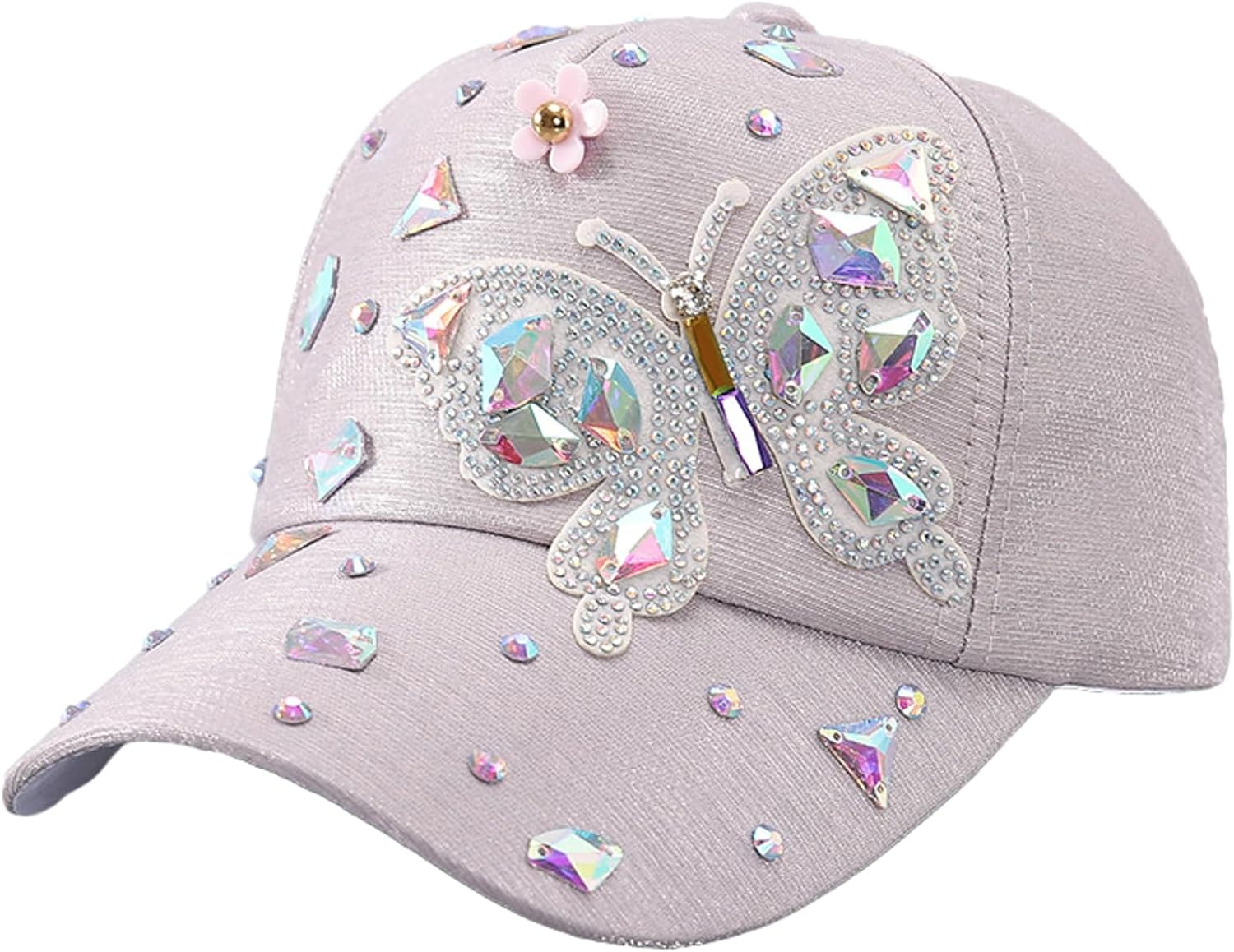 Colorful Rhinestone Baseball Cap Women Bling Butterfly Sequin Sun Protection Duckbill Hat Breathable Cotton