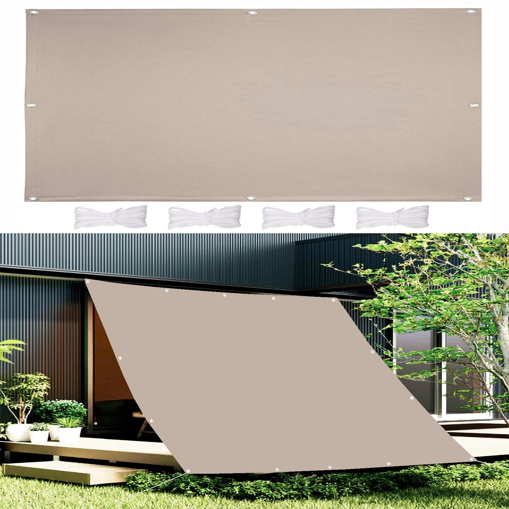 Sonnensegel für Seilspanntechnik 1 x 3.8 m Sonnenschutz Wetterschutz Wasserdicht Sonnenschirm Segel Outdoor Terrasse Camping Multi Farbe 