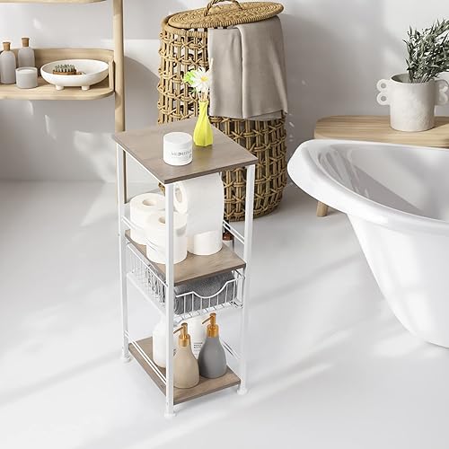 Miniatura 10 de OYEAL Armario de almacenamiento de baño estante de baño independiente con cajón soporte de almacenamiento de papel higiénico organizador de