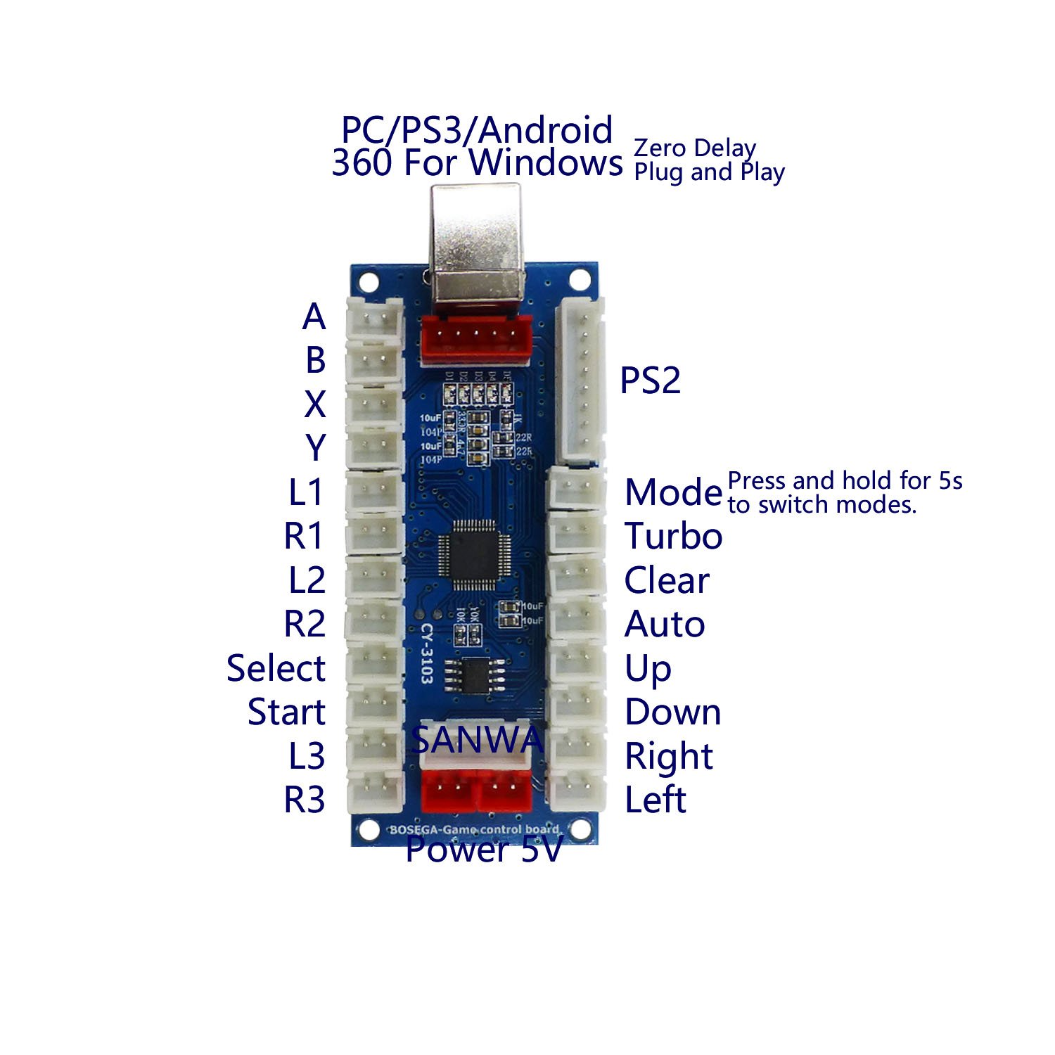 SJ@JX Arcade DIY Kit PS3 Controller Xbox One Style Arcade Button PC PS3 Xbox USB Encoder Mechanical Keyboard Microswitch Arcade Joystick
