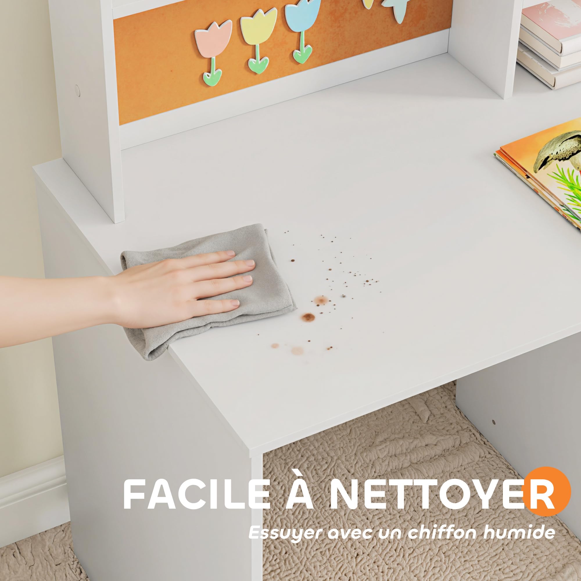 AIYAPLAY Bureau Enfant avec Chaise, Table Enfant et Chaise, 3-12 Ans, 90,2x48,1x90,8cm, Blanc