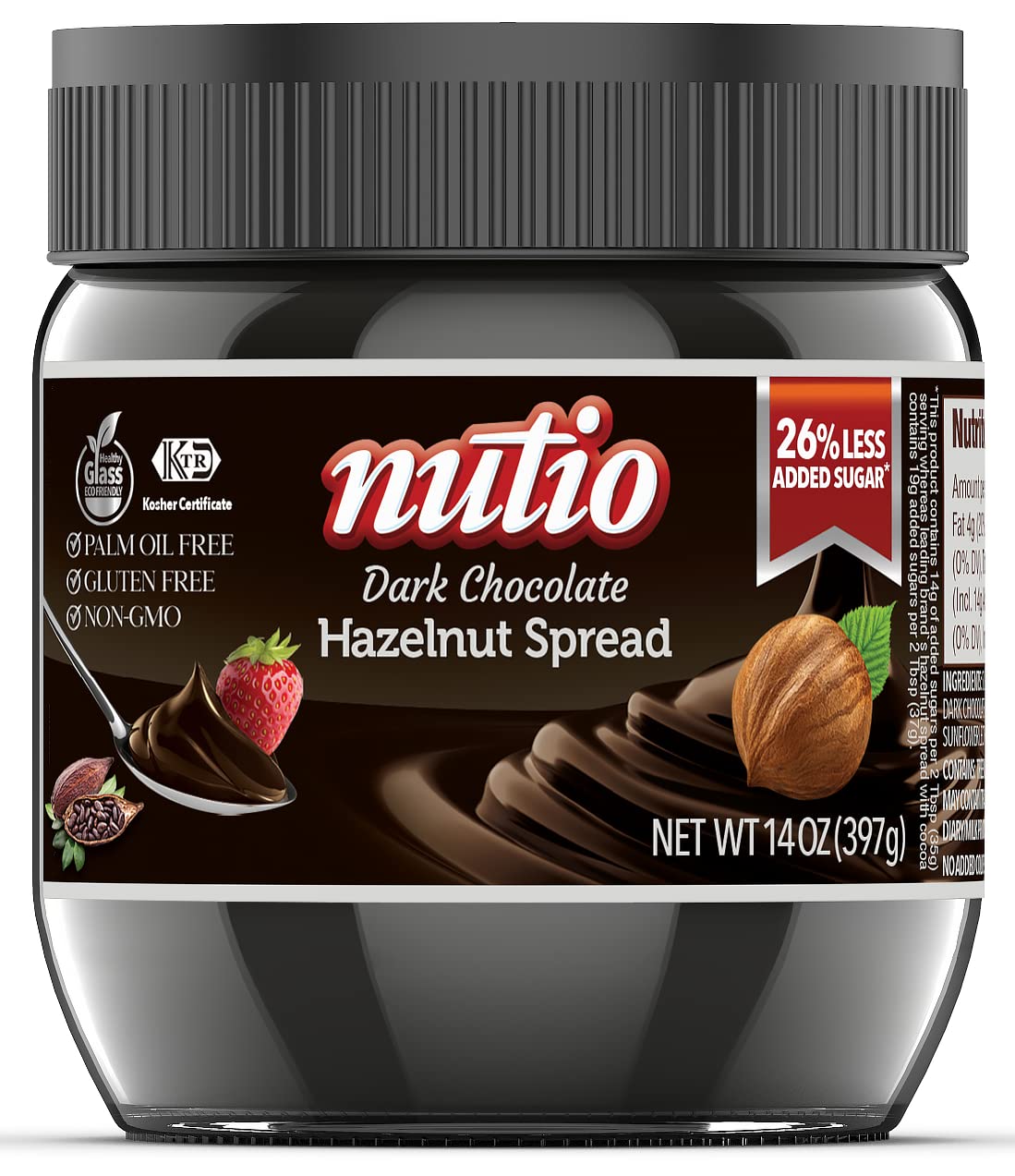 Nutio Dark Chocolate Hazelnut Spread, 14 Oz