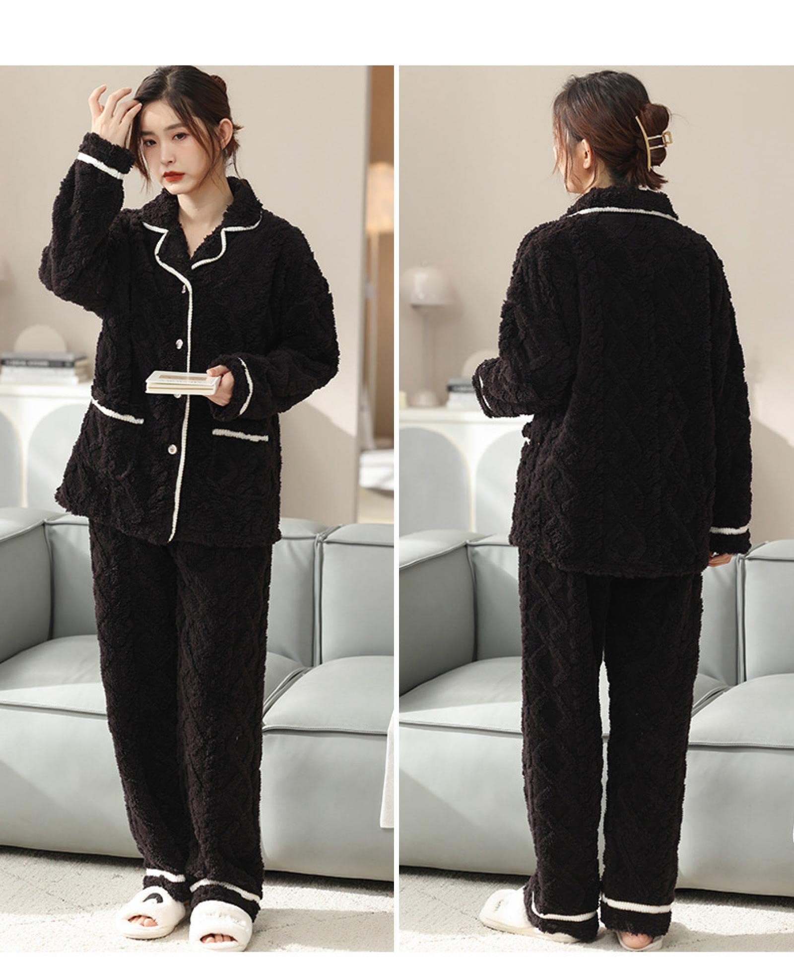 EIN Bequemer Pyjama Schlafanzug Damen Winter Damen Pyjama Warm Langarm Plus Size XXL Crimson