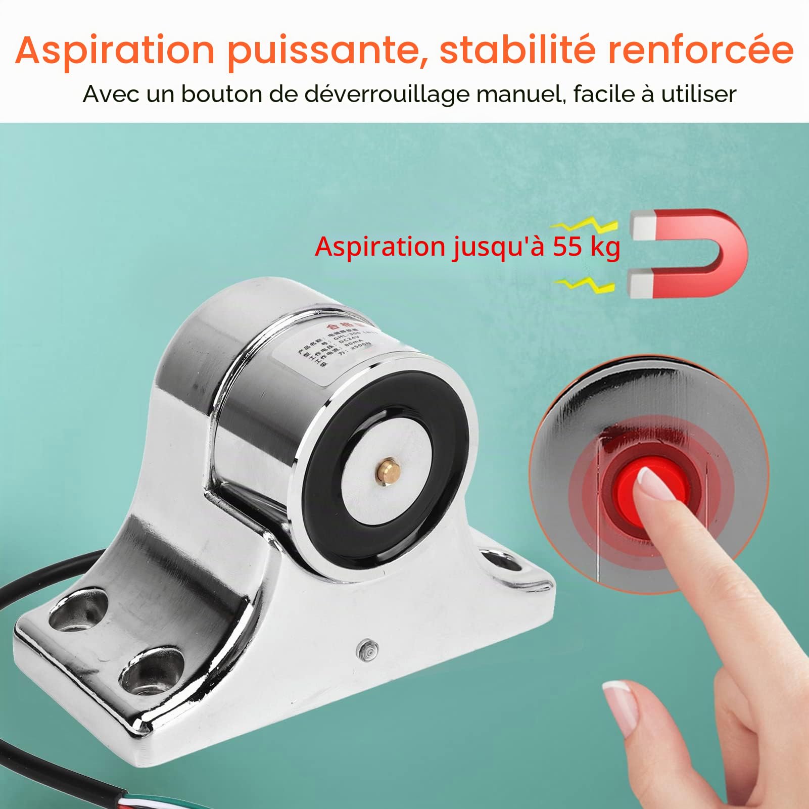 Serrure électromagnétique 55 kg, Contrôle d'accès pour Porte, Support de Sécurité Magnétique Haute Résistance avec Fixation Solide