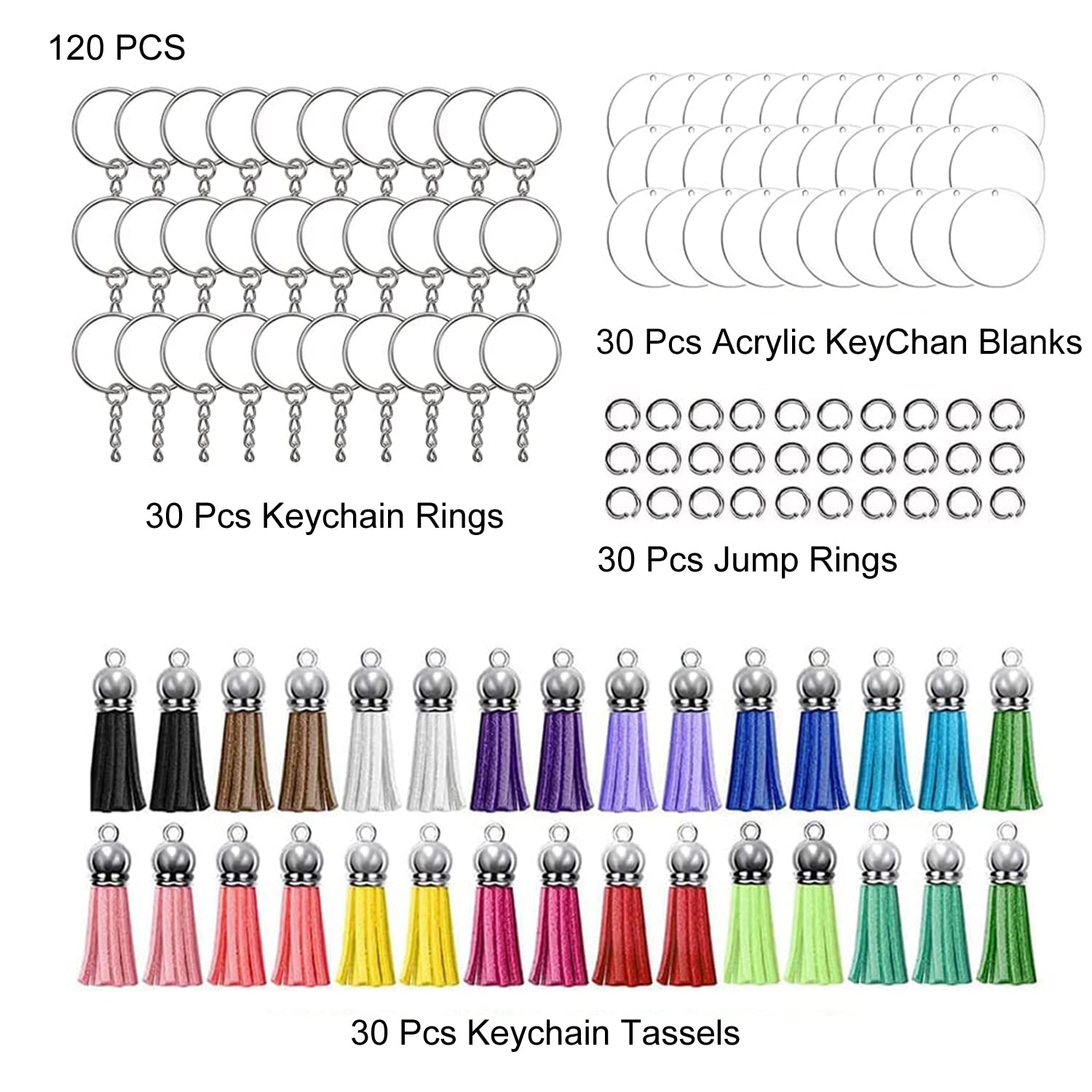 Dischi Acrilici a Cerchio Trasparente, Portachiavi Anelli, Anelli Aperti di Salto, Ciondolo di Nappe Decorazione per Portachiavi Monogramma Keepsake Fai da te Creazione Gioielli (30 Pack