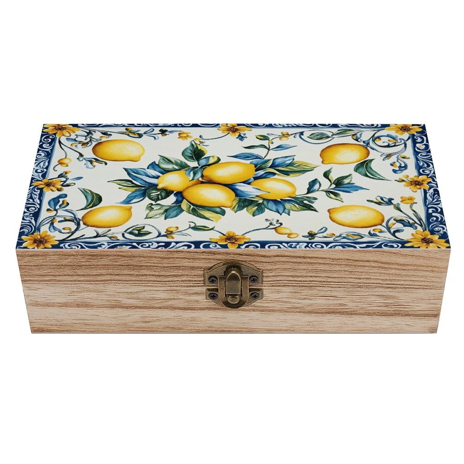 HLBSDM Lemon Floral Vintage Wooden Keepsake Box with Hinged Lid And Locking Clasp, Decorative Storage Box for Jewelry, Trinkets And Small Accessories, Organizer for Home Or Wedding