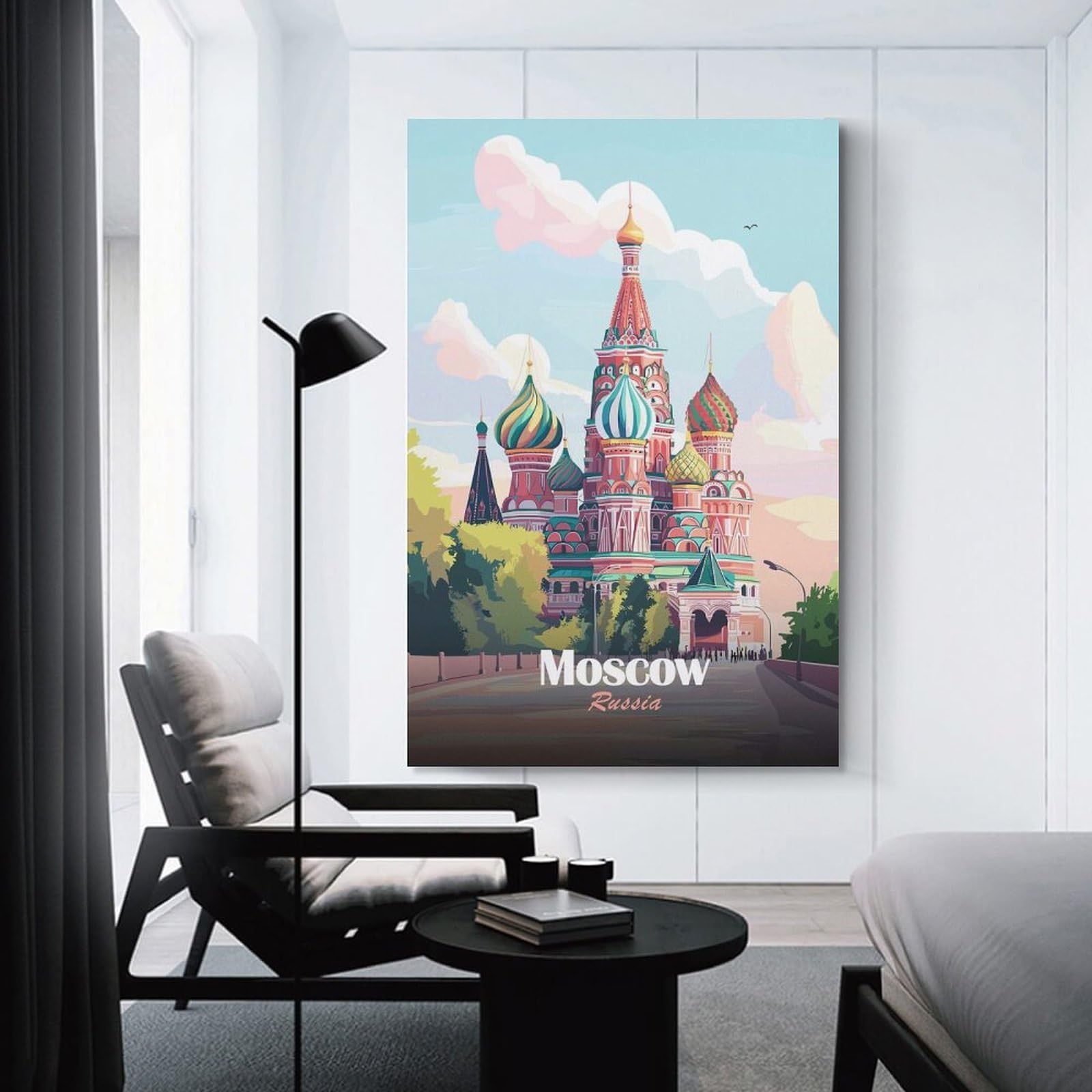 Junmoney Canvas Art Print Moscow, Russia St. Basils Cathedral Illustration, 24x36inch(60x90cm), for Home Office, Desk Area Or Studio, Wall Art That Adds Style to Work Areas