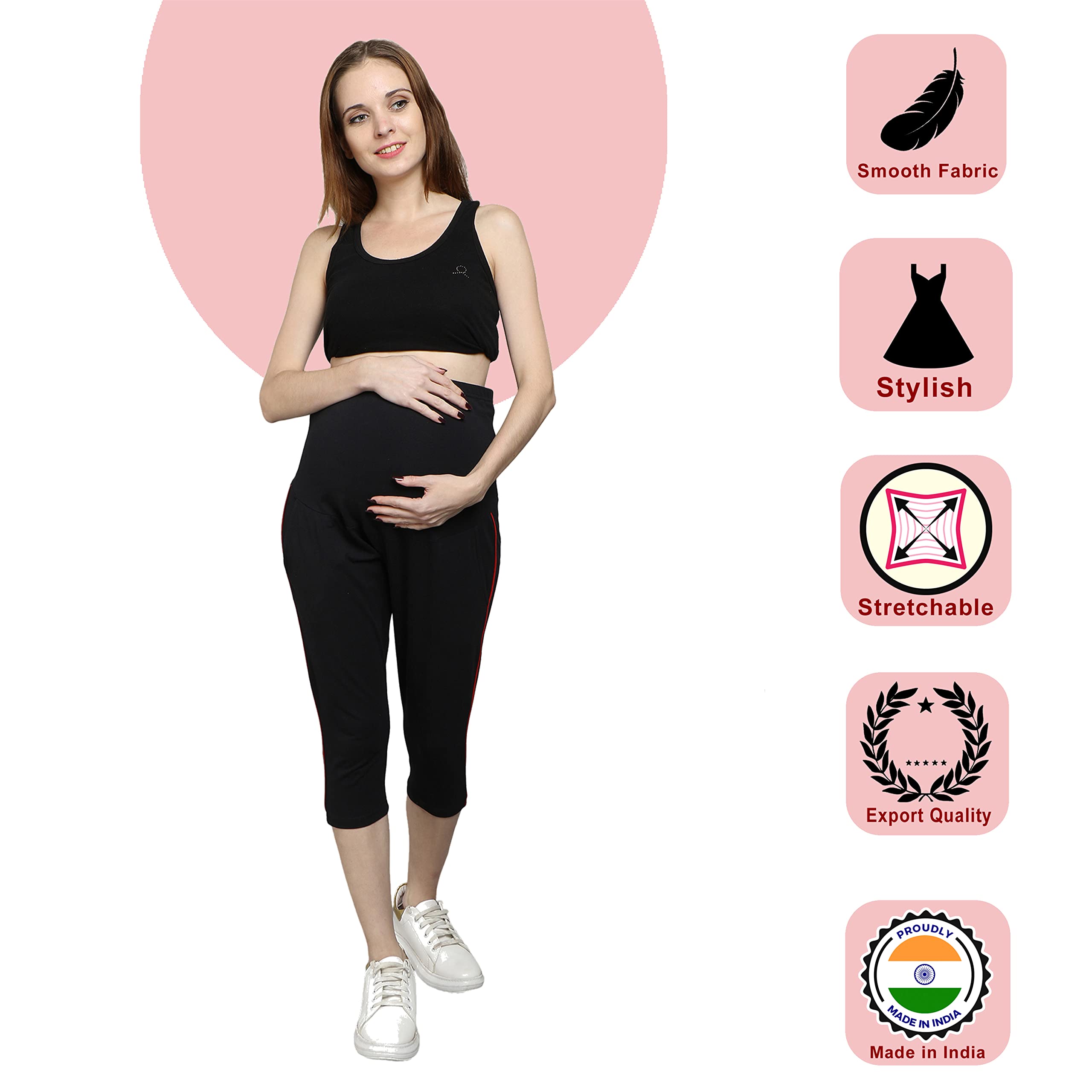 Sillyboom Women's Comfort Fit Maternity Yoga Pants Capris for Women Pregnancy Pants Over-Belly Design and Elastic Waistband for All Moms to Be (Black, XL) - Image 2 thumbnail