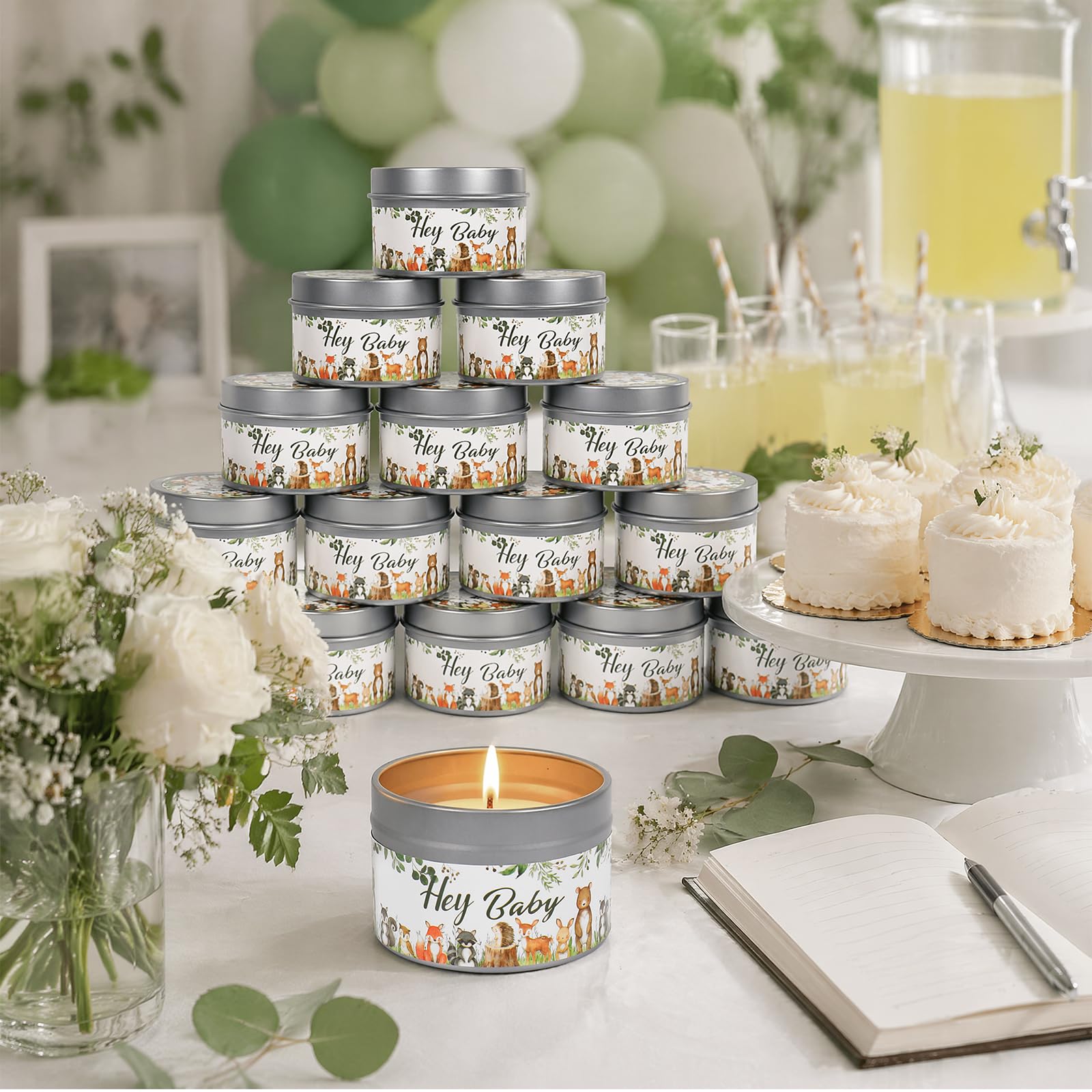 Whaline Candele profumate a forma di animali della foresta, in cera di soia, per baby shower, feste e feste, idea regalo, 24 pezzi