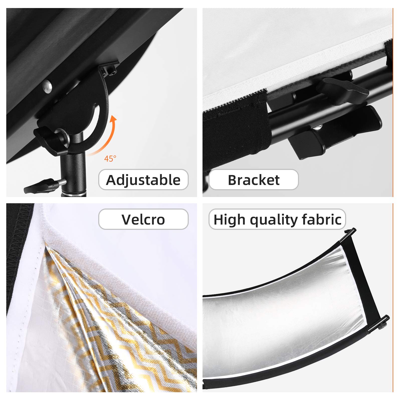 Diffusore riflettore a conchiglia, 155 x 60 cm, con riflettore curvo per illuminazione Arclight, nero, bianco, oro, argento, borsa per il trasporto per fotografia, ritratto e studio