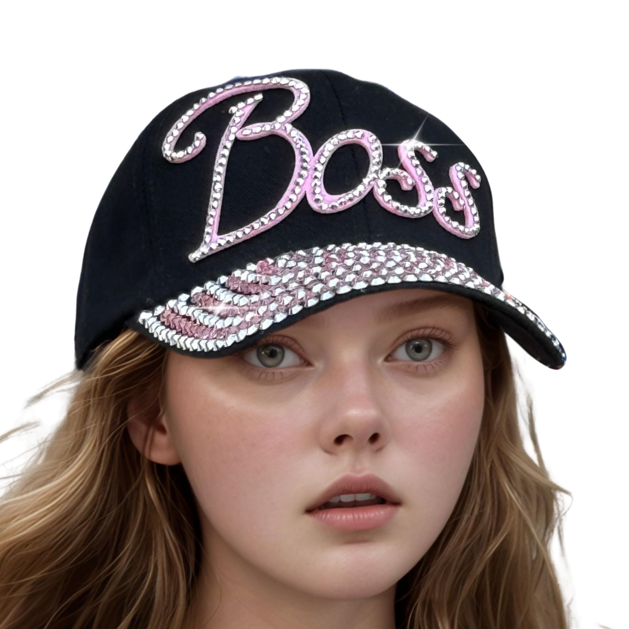PopfizzyBling Hat for Women, Fun Rhinestone Baseball Cap, Bedazzled Distressed Denim Hat, Birthday Gifts for Women and Girls
