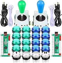 2 Player Arcade Game DIY Kits Part 2 Ellipse Oval Bat Joystick Handles + 20 LED lit Arcade Buttons Green & Blue Kits